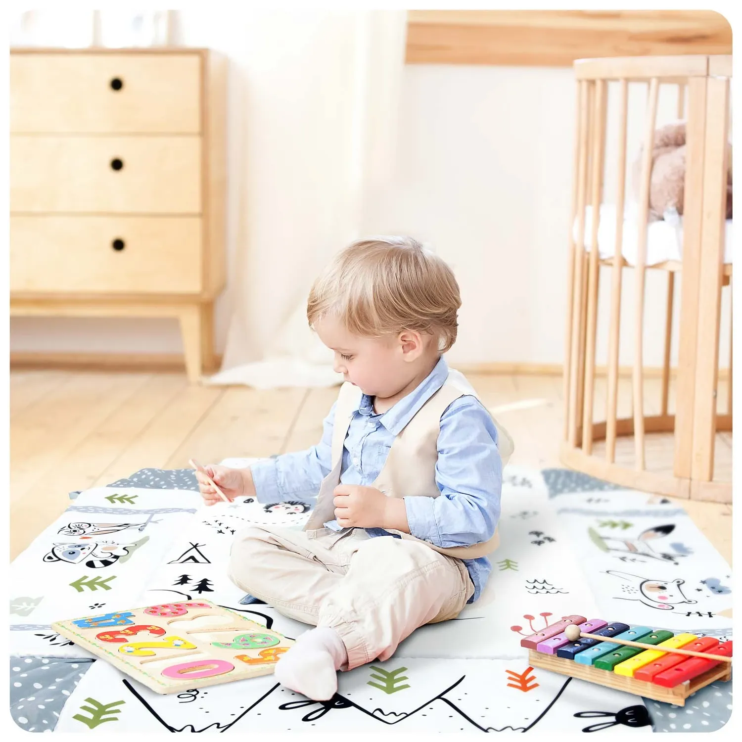 Interaktyvus edukacinis kilimėlis 110 x 100 cm Ricokids Rabbit - nuotrauka 1