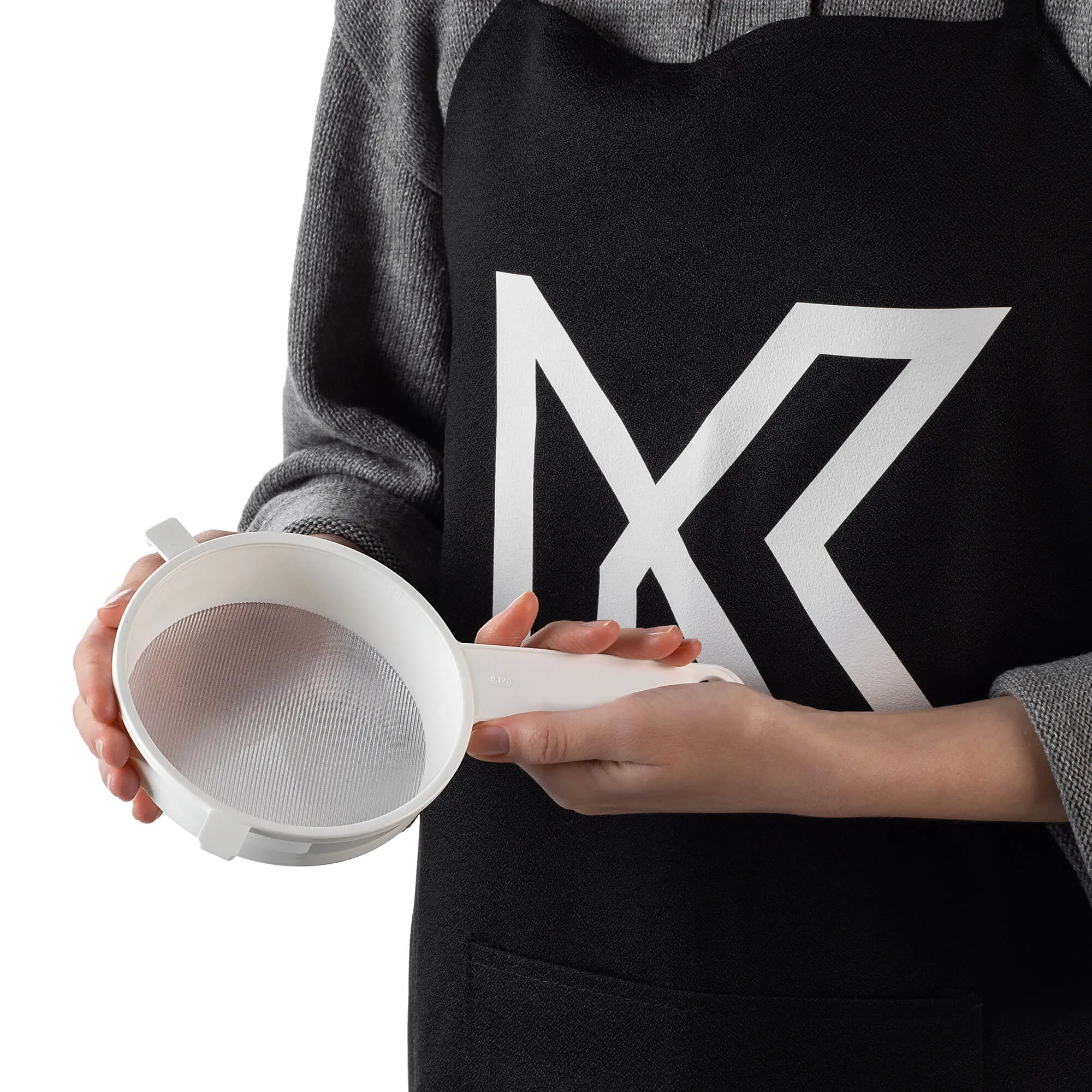 Greci smulkaus tinklelio sietelis, 120 mm skersmens, baltas