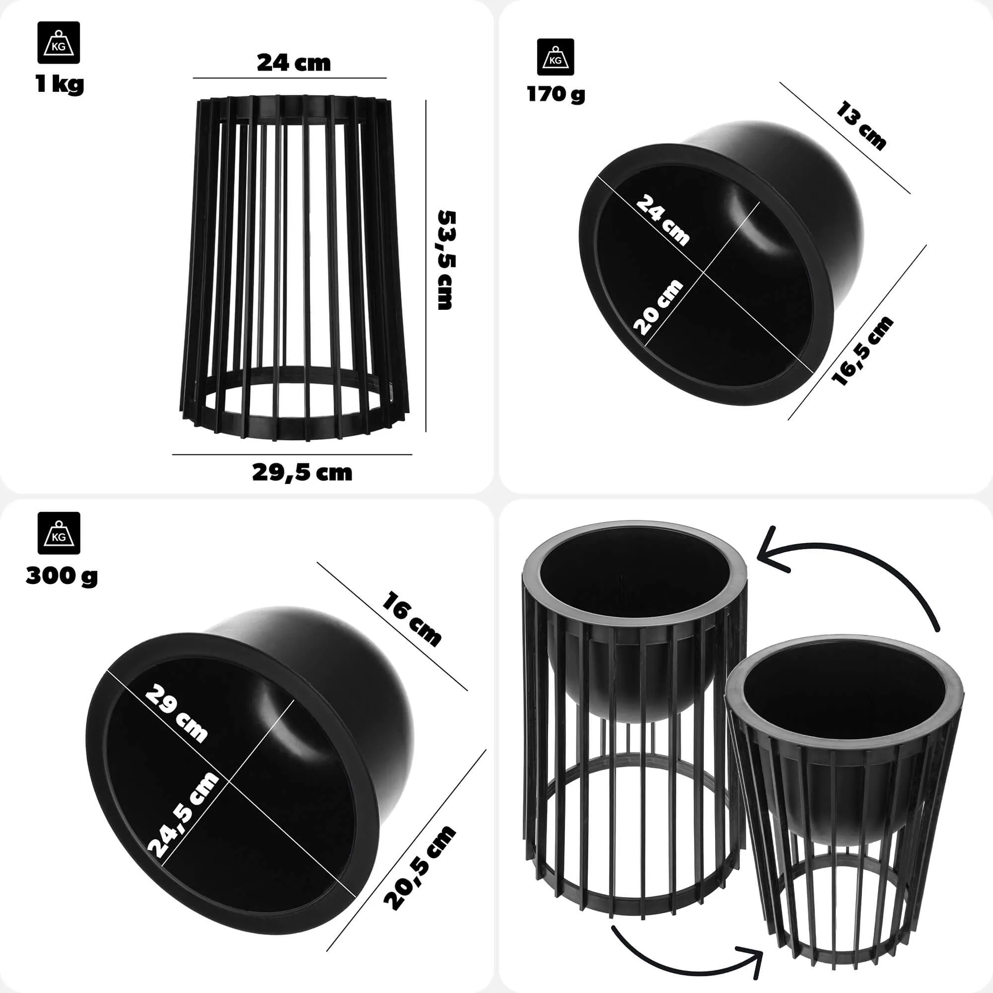 Aytre dvipusis augalų stovas 54 cm juodas + 2 įdėklai