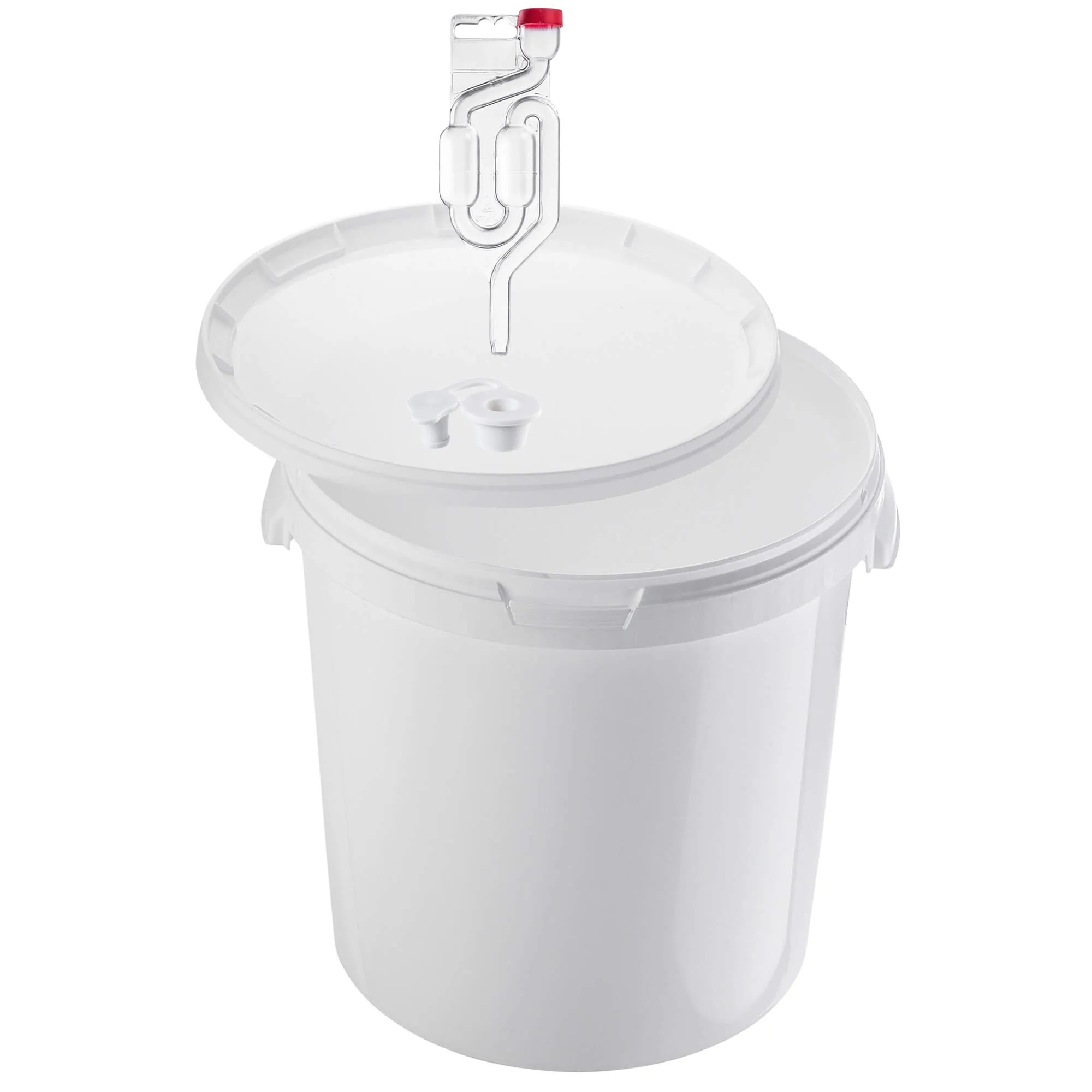 Acerra fermentacijos indas su dangčiu, 33 l, baltas + kamštis + fermentacijos užraktas
