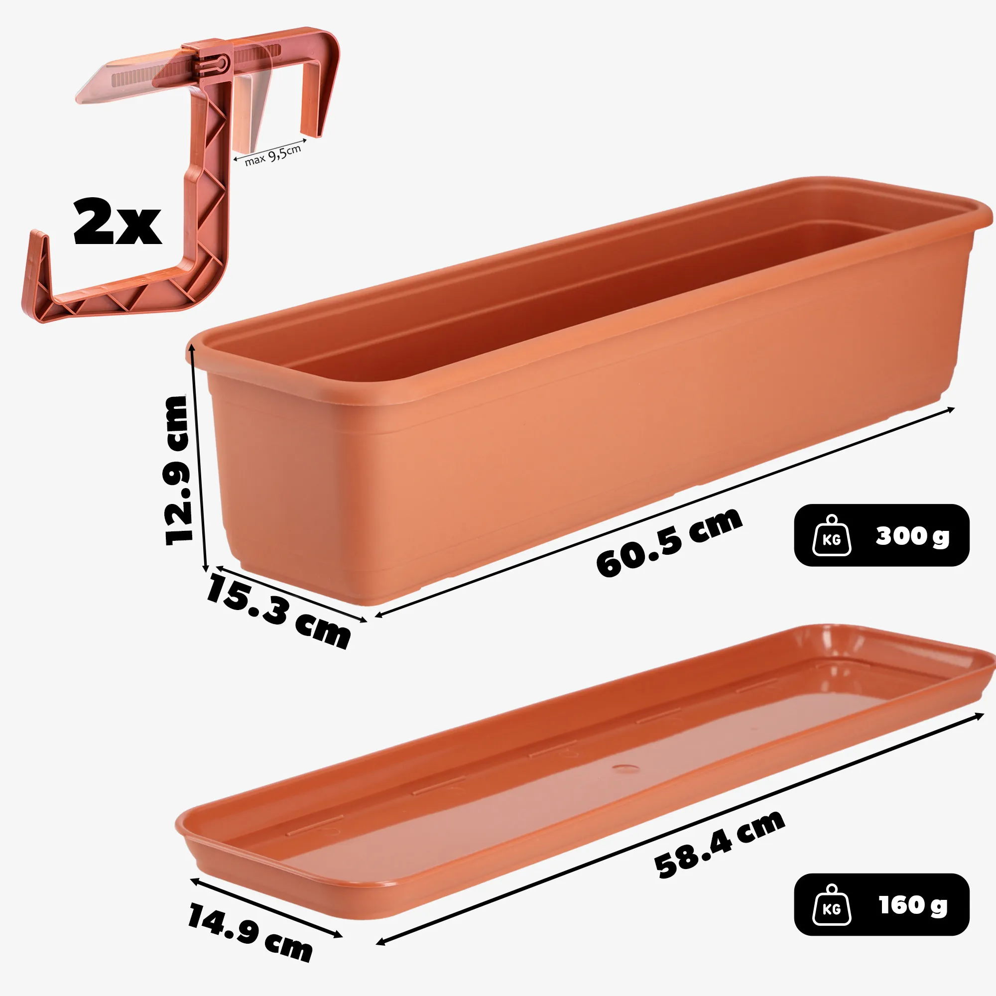 „Evron“ balkono dėžė su pagrindu ir rankenomis