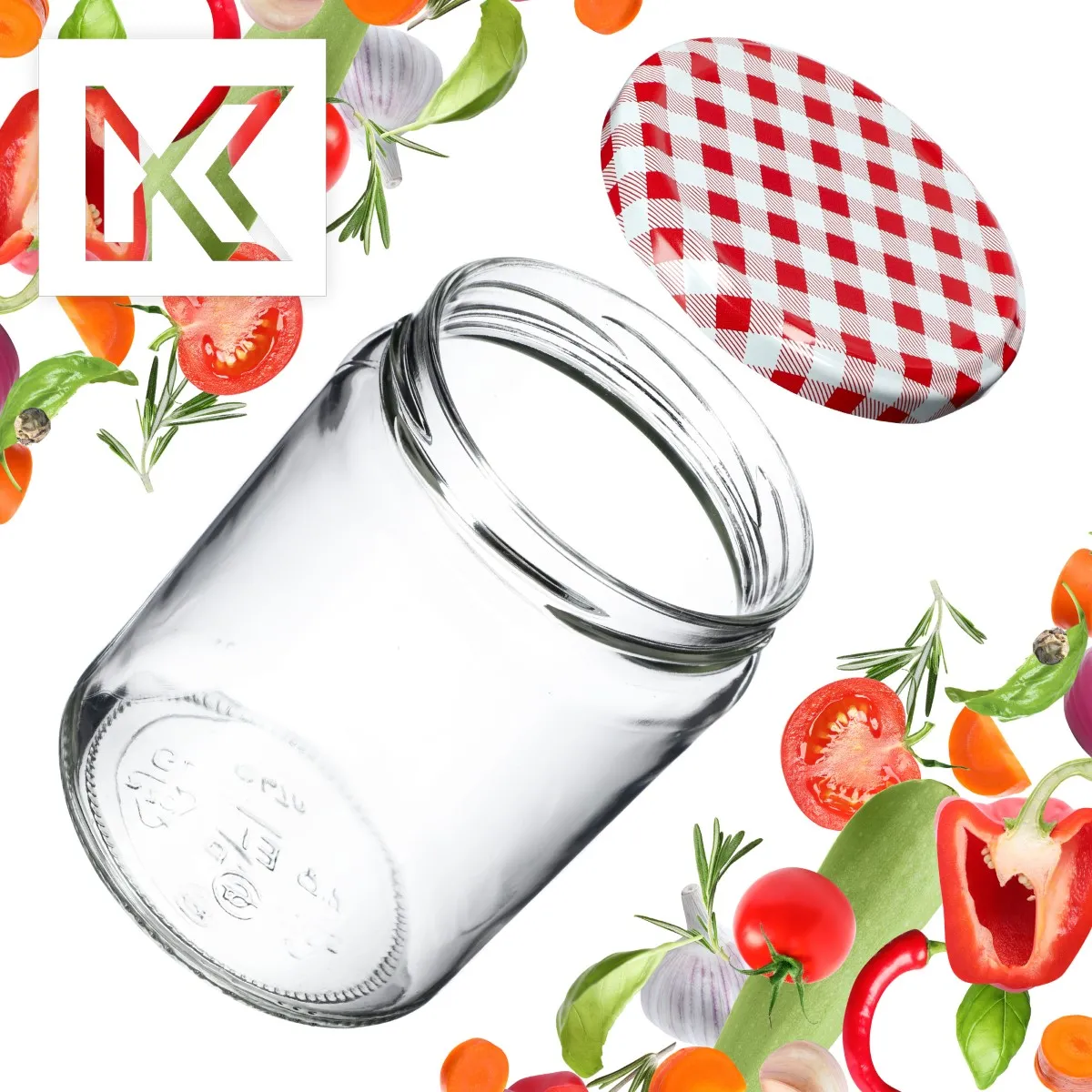 Maki stiklainiai 540 ml 24 vnt. 82 mm + „raudoni tinkleliai“ dangteliai