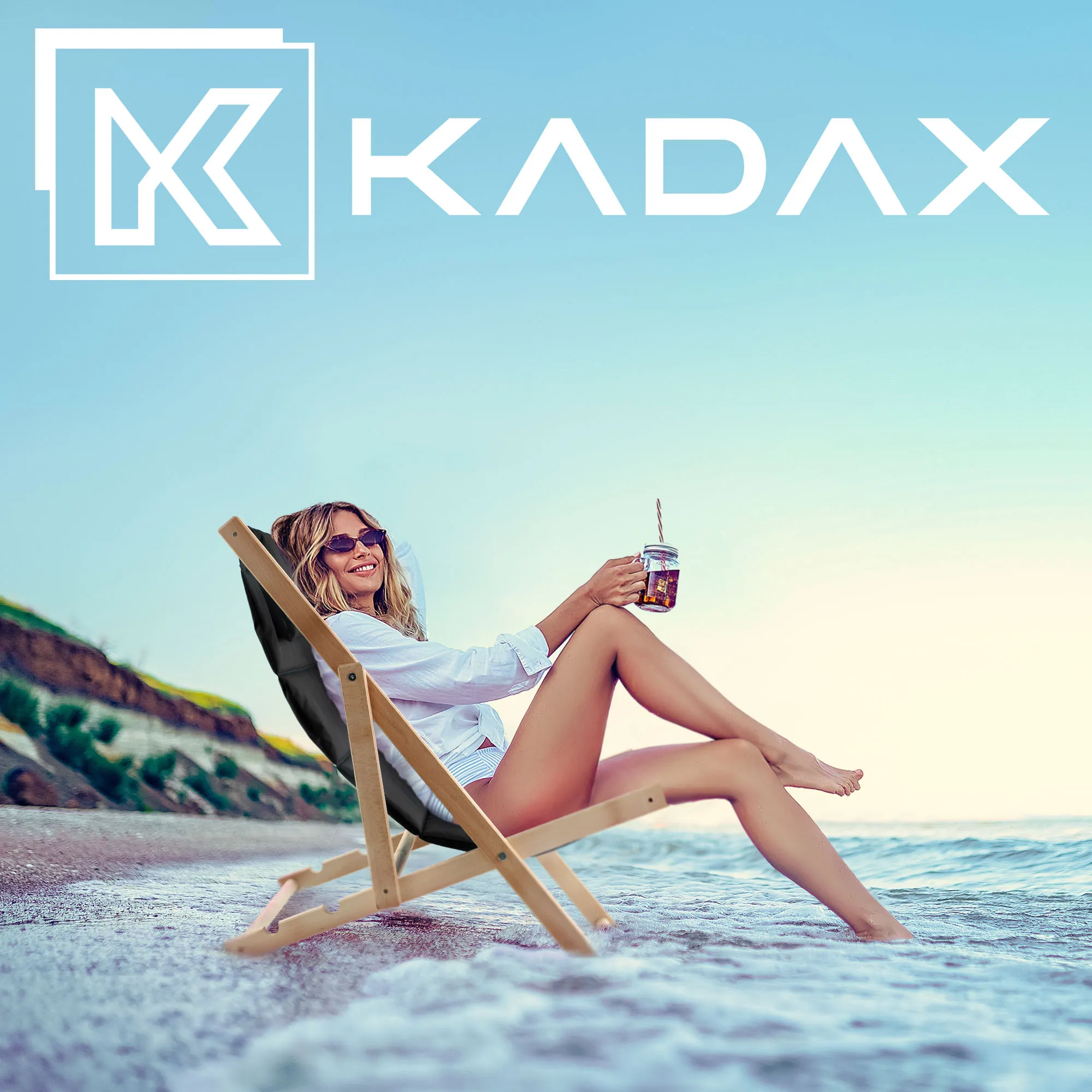 „Troia“ paplūdimio gultas su pagalvėle, juodas