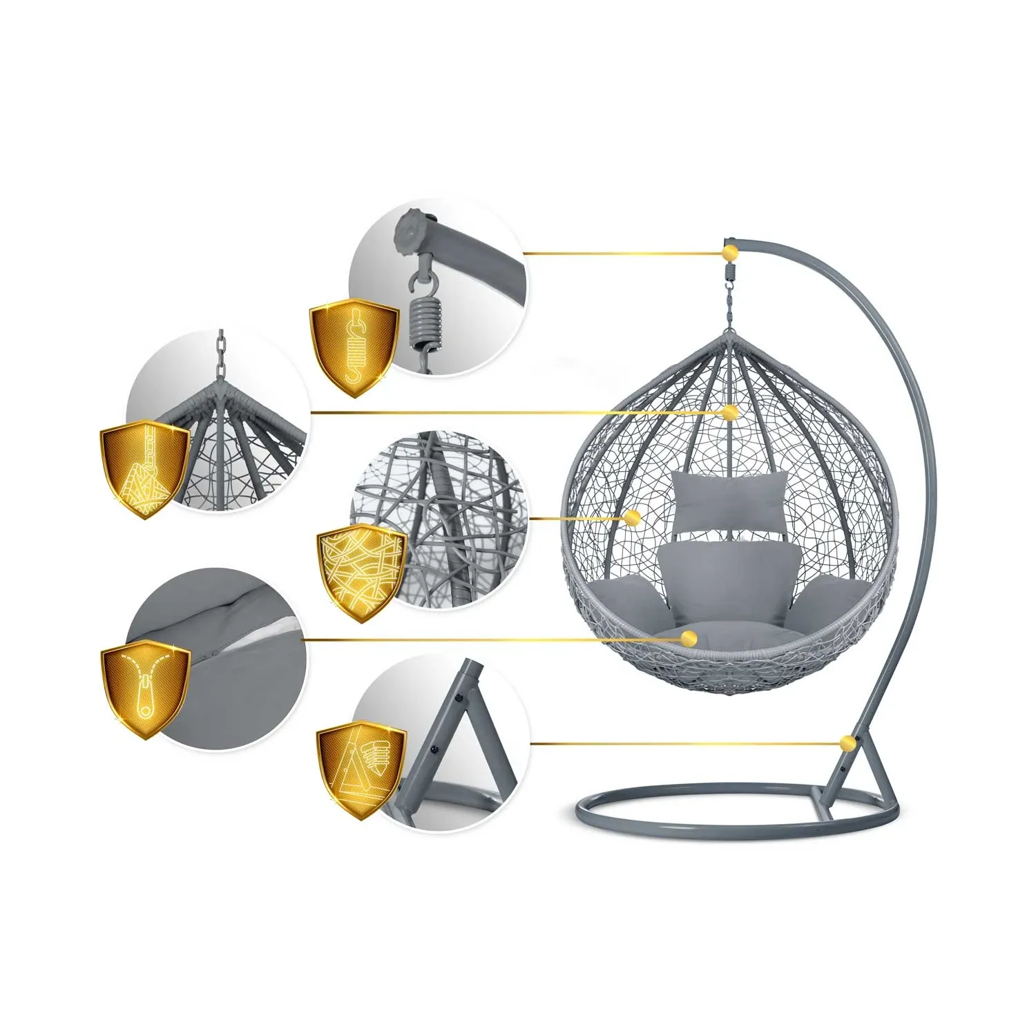 Havana pakabinama supamoji sodo kėdė, tamsiai pilka + pilkos pagalvėlės - nuotrauka 1