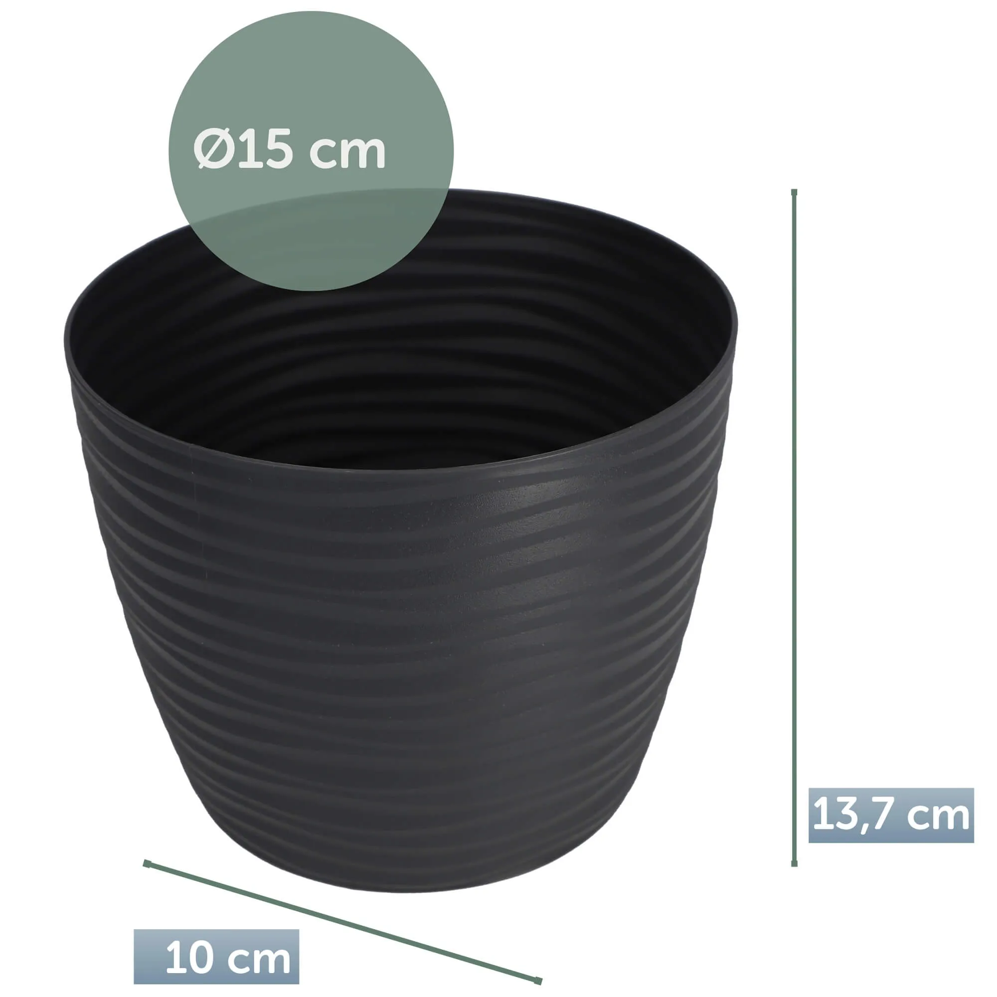 Apvalus gėlių vazonas su lėkštute 15 cm