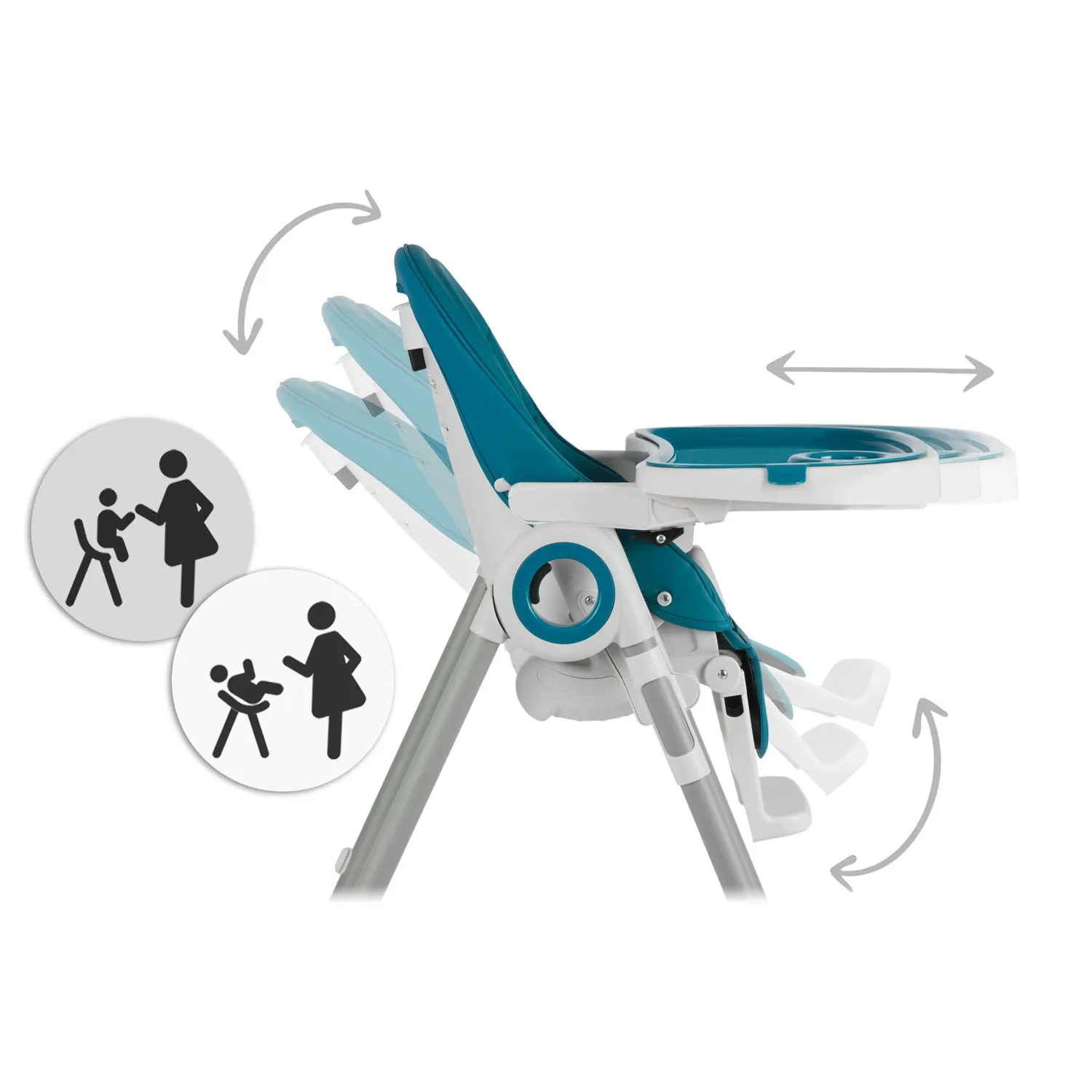 Belo maitinimo kėdutė su staliuku, batutu, tamsiai mėlyna + žaislų laikiklis - nuotrauka 1