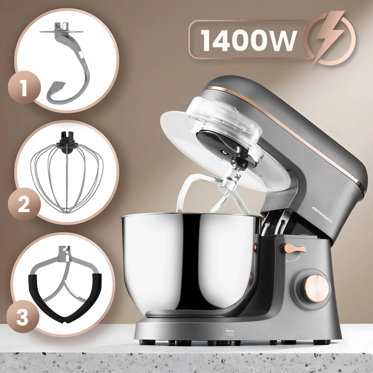 Berdsen 1400 W BD-756 3 viename planetinis maišytuvas maisto smulkintuvas 6 l - nuotrauka 1