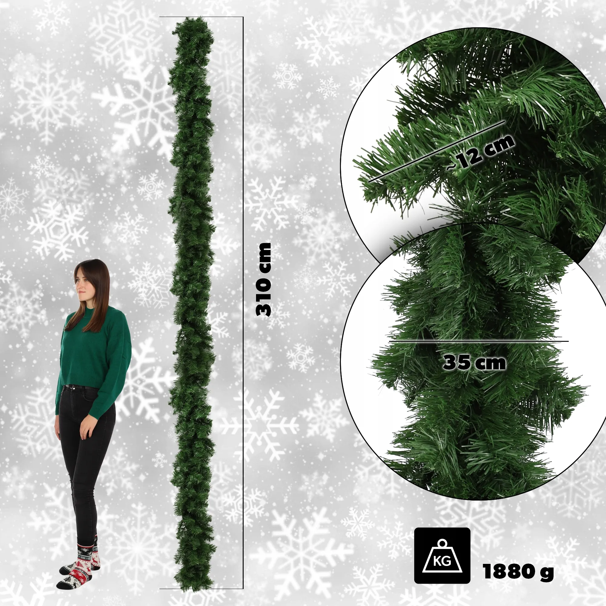 Kalėdų eglutės girlianda, 310 cm, žalia