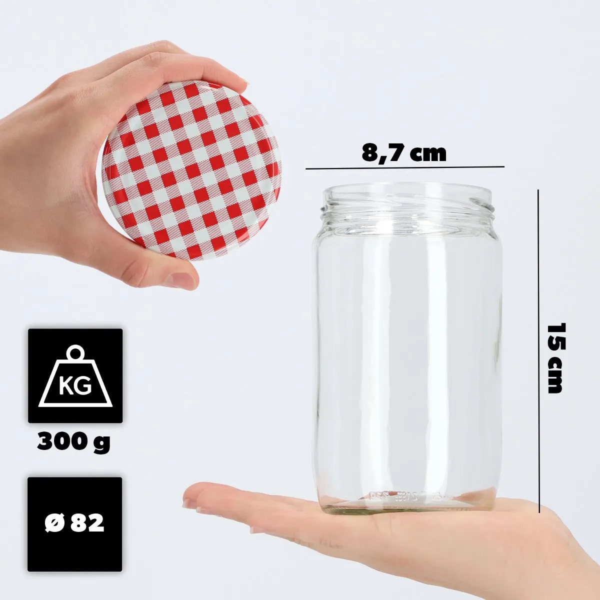 Niva konservavimo stiklainiai 720 ml, 16 vnt., 82 mm + raudoni tinklelio dangteliai