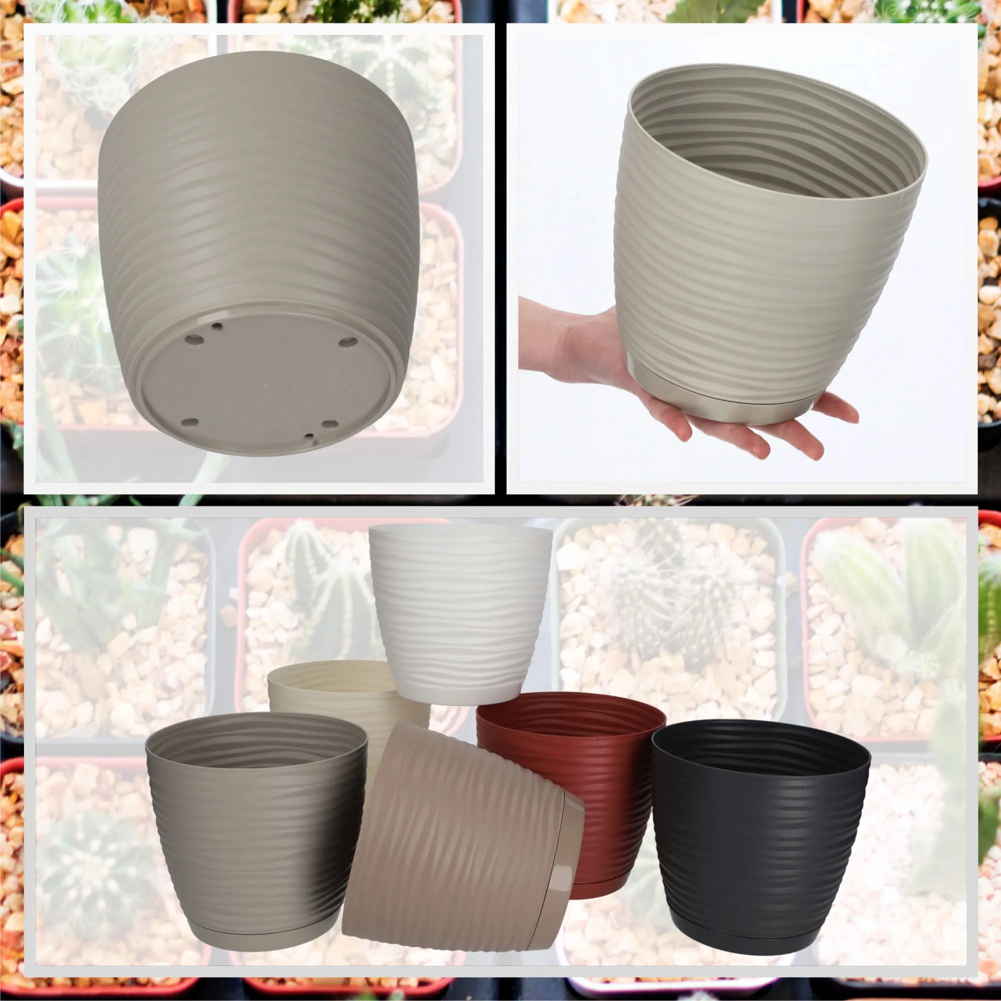 Apvalus gėlių vazonas su lėkštute 15 cm