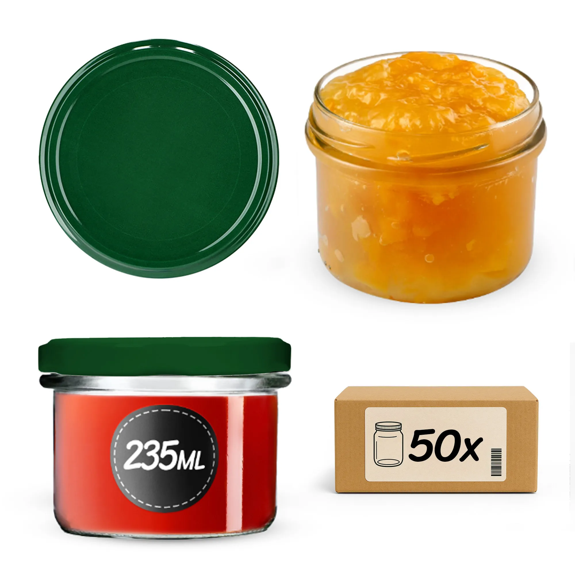 Tartu konservavimo stiklainiai 235 ml 50 vnt. 82 mm + žali dangteliai