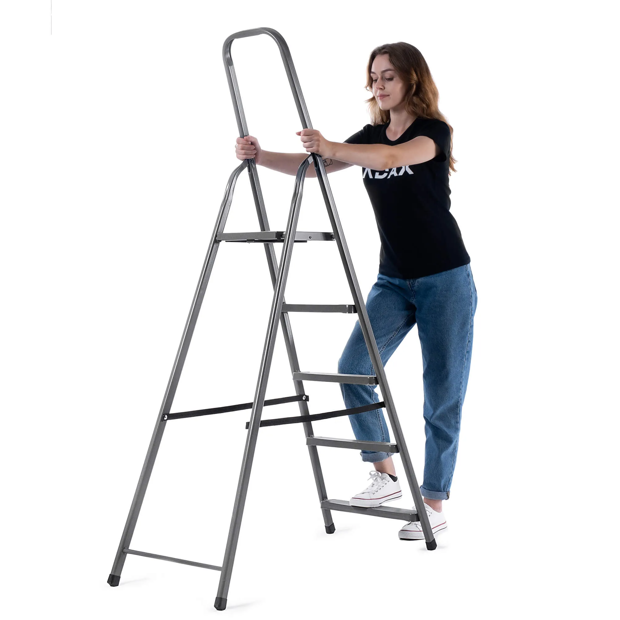 Plieninės kopėčios su platforma Ceriana 5 pakopų 125 kg