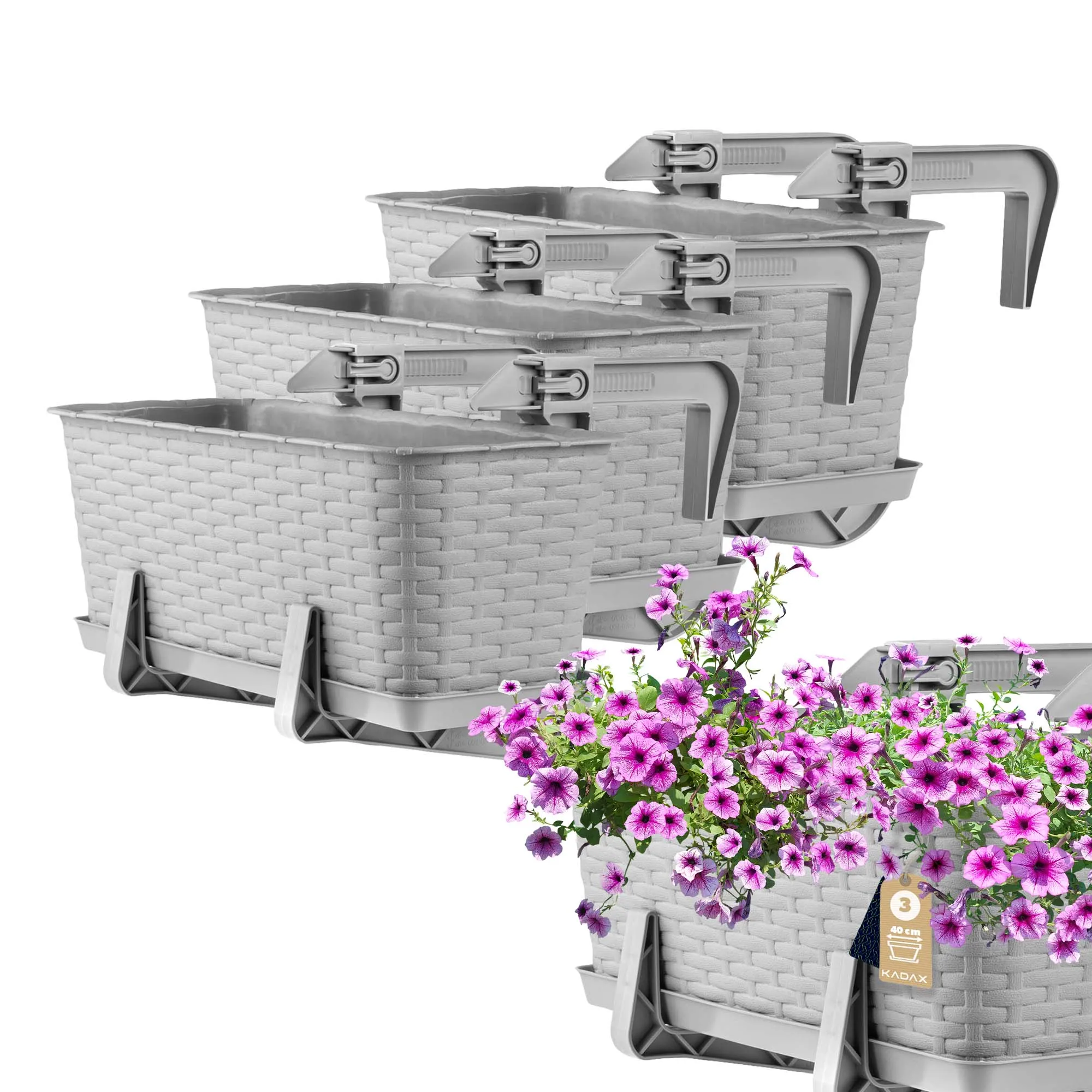 Balkono dėžė su rankenomis Castro šviesiai pilka 40 cm