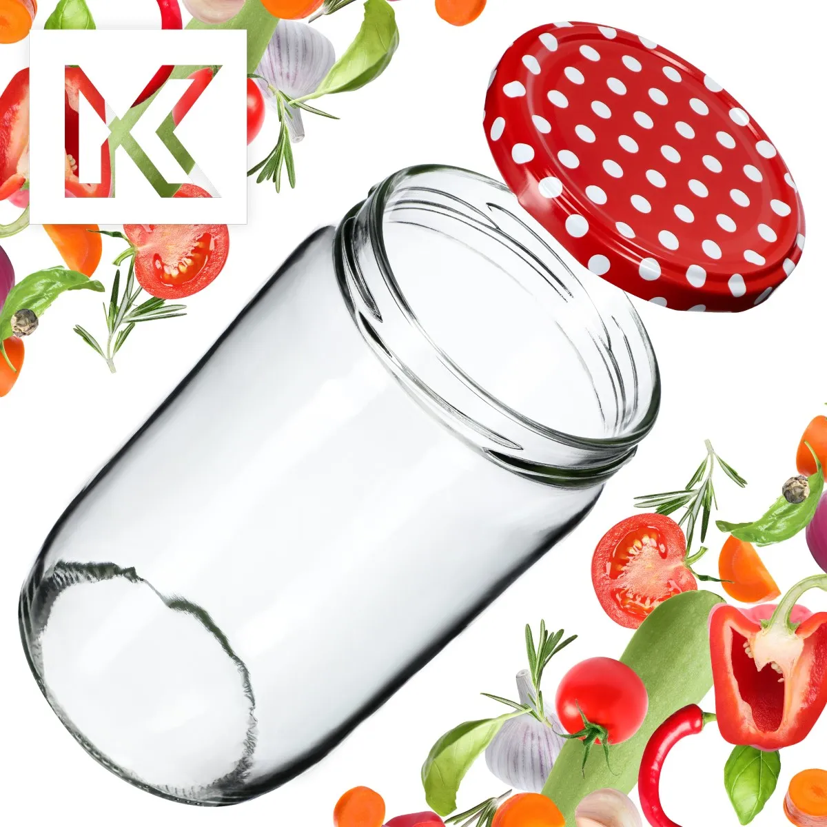 Niva konservavimo stiklainiai 720 ml 64 vnt. 82 mm + dangteliai „Raudonieji žirneliai“