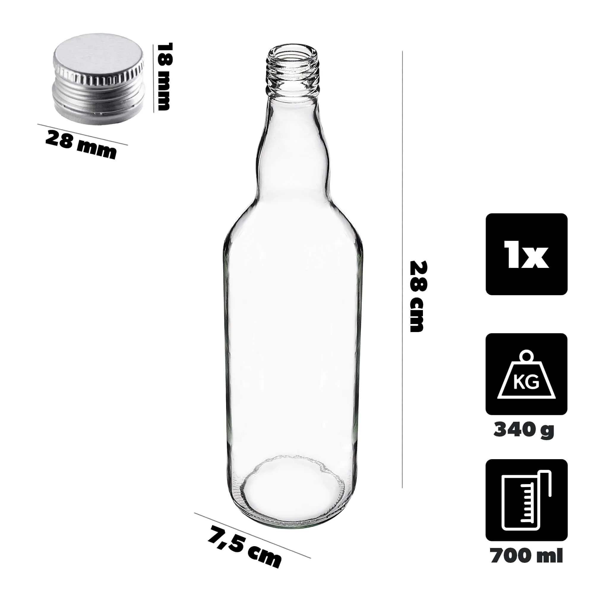 Monopol stiklinis butelis 700 ml su sidabriniu dangteliu 1 vnt.