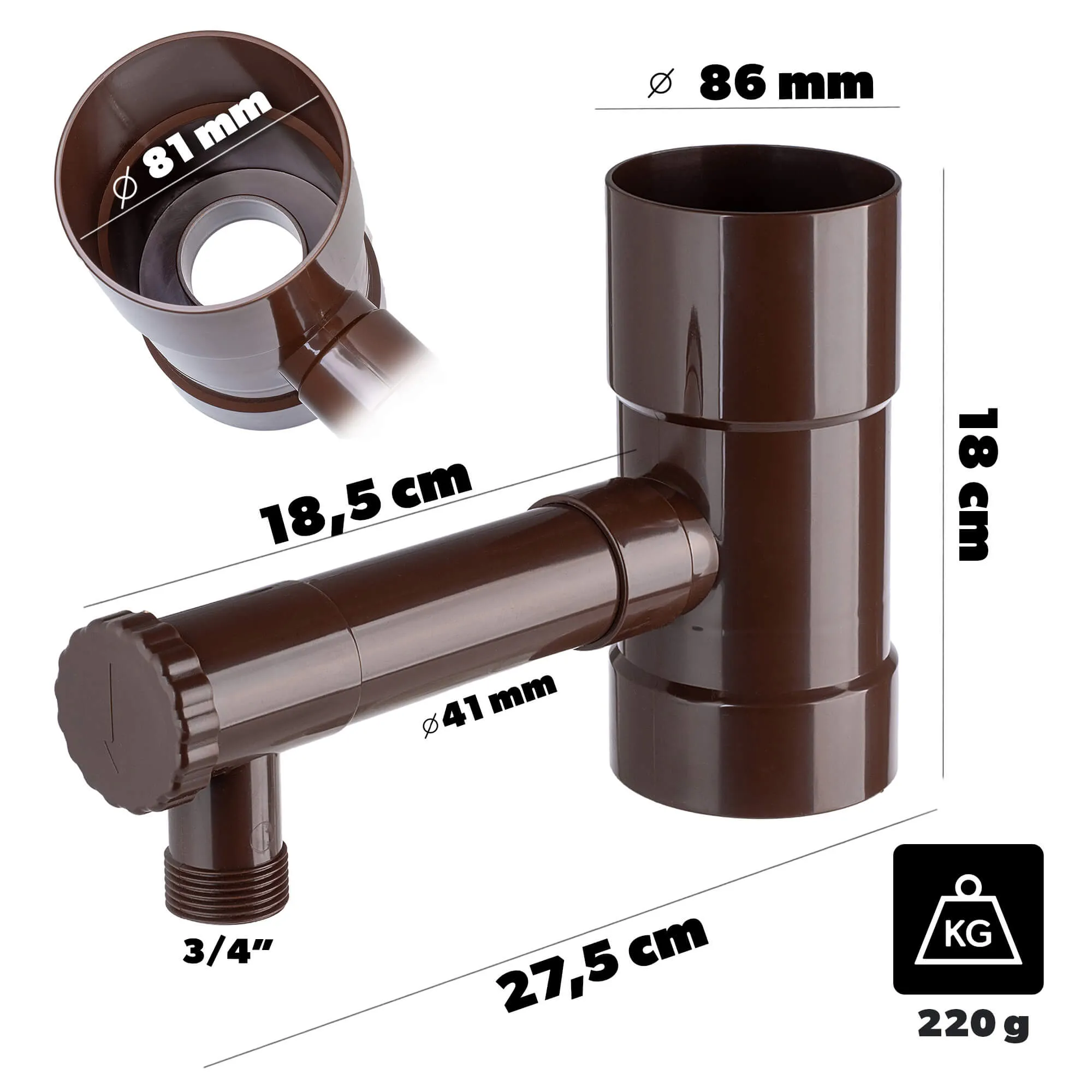 Nancras lietaus vandens kolektorius su vožtuvu, 80 mm, rudas