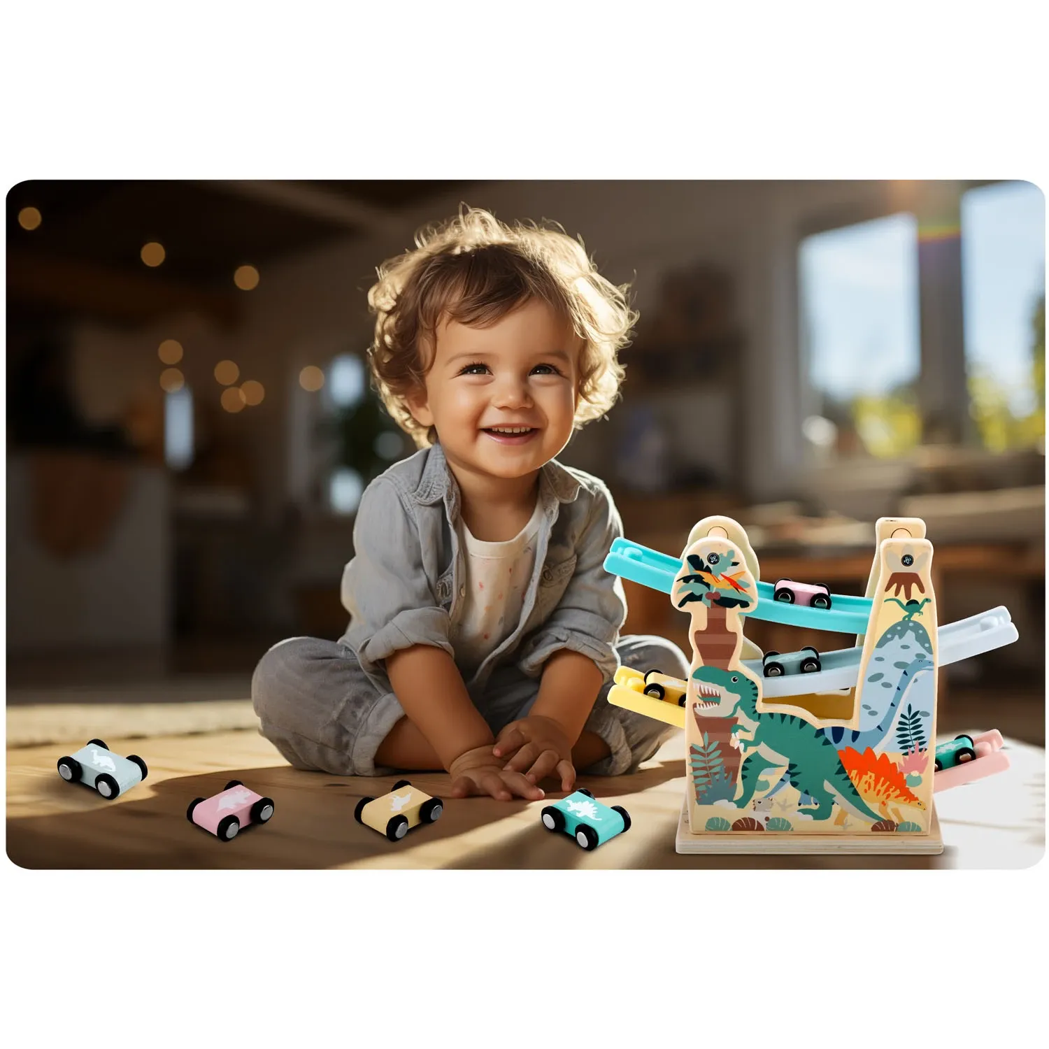 Medinis žaislinis čiuožykla su mašinėlėmis RK-867 Ricokids - nuotrauka 1