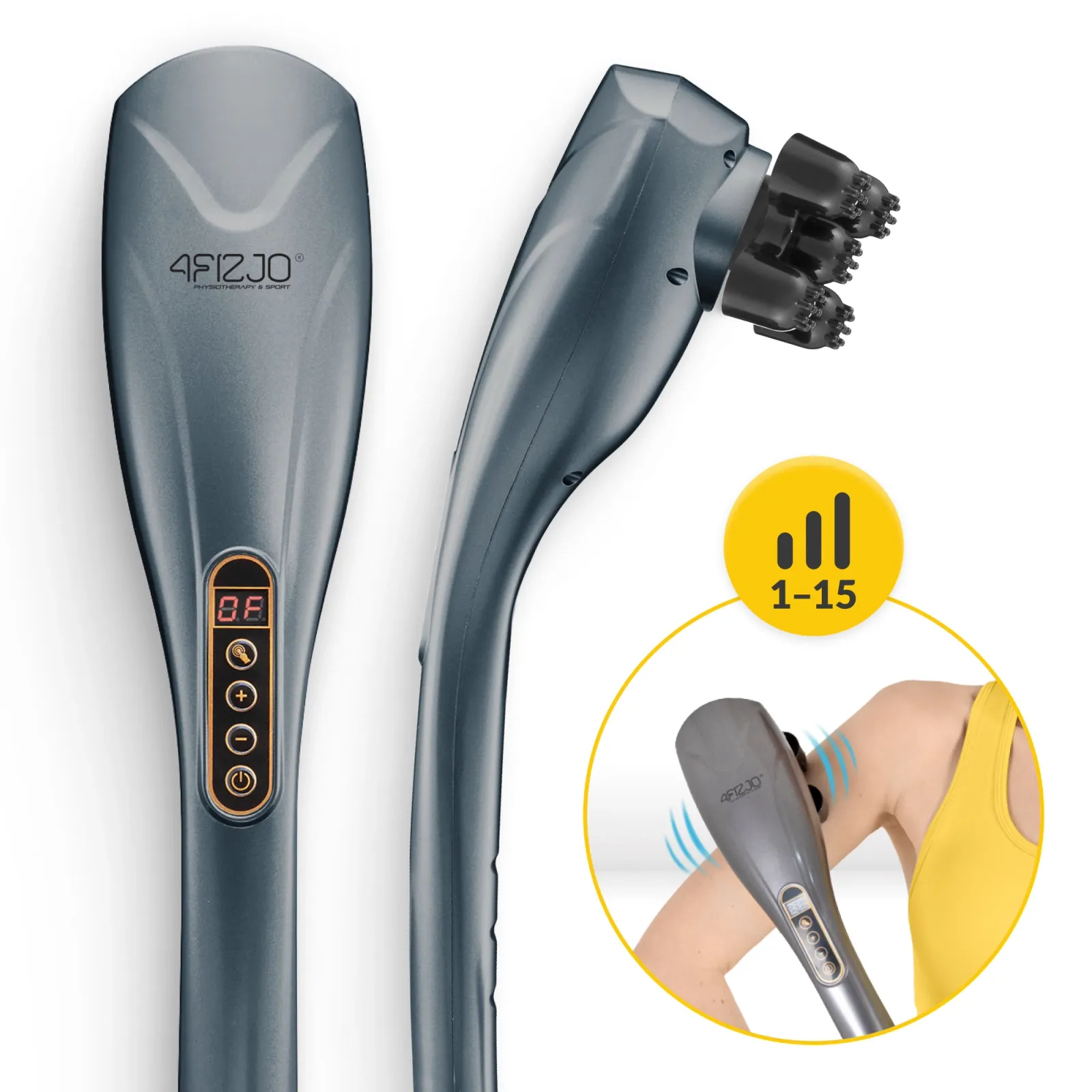 Rankinis vibruojantis kūno masažuoklis pilkas