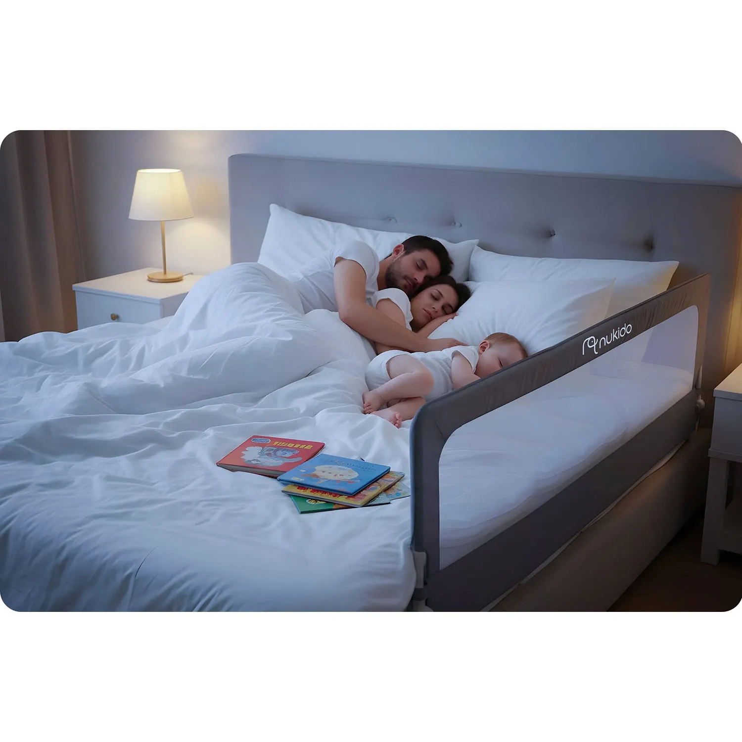 Apsauginė lovos užtvara, apsauginiai varteliai, spyna, 180 cm, Nukido NK-228, pilka - nuotrauka 1