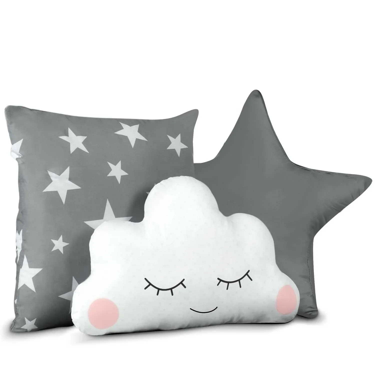 Nukido tipi palapinė vaikams su girlianda ir lemputėmis - pilka su žvaigždėmis - nuotrauka 1