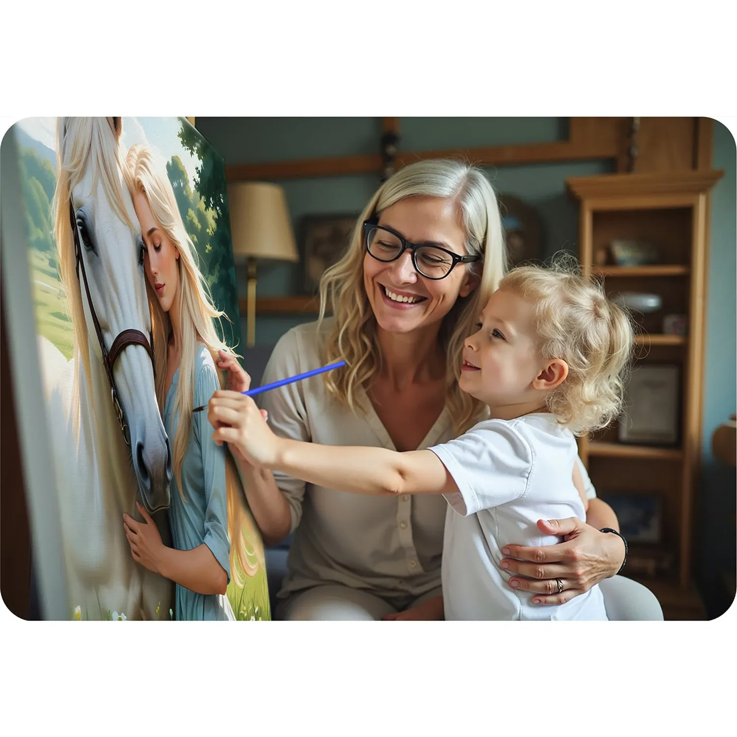 Tapyti pagal skaičius paveikslas 40x50 cm Massido Moters su arkliu portretas - nuotrauka 1