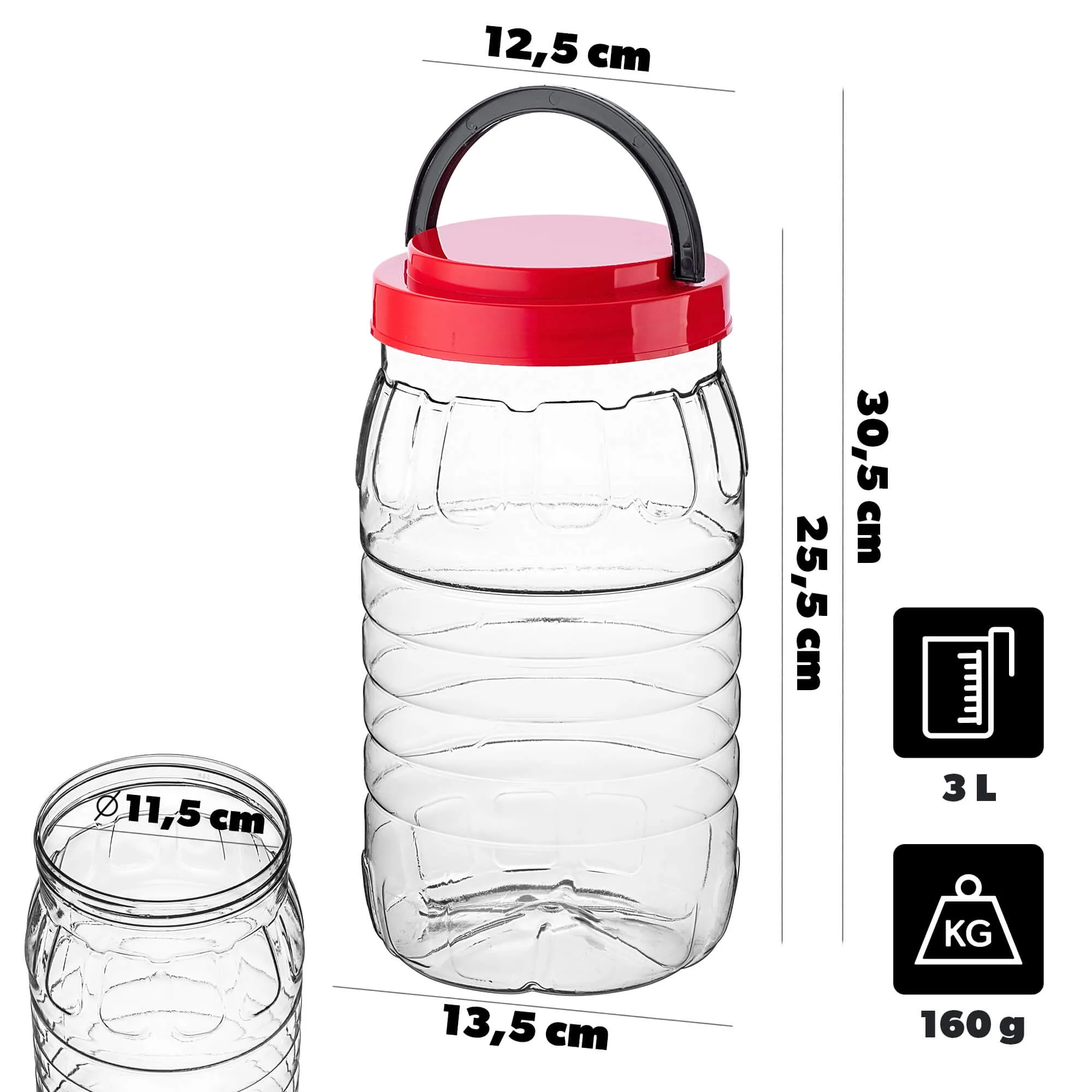 PET indelis su užsukamu dangteliu ir rankena „Riccia universal“ 3 l, 1 vnt.