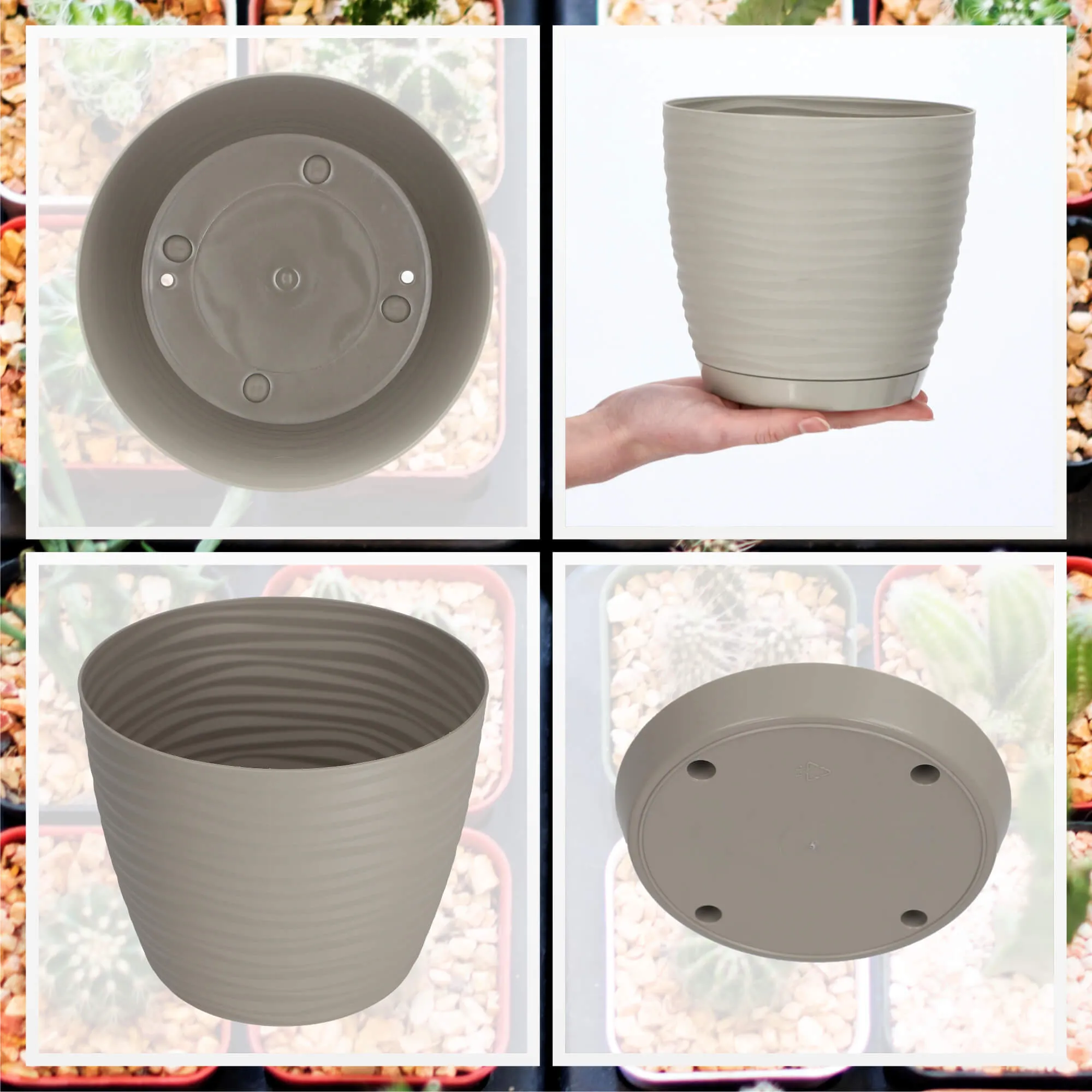 Apvalus gėlių vazonas su lėkštute 13 cm