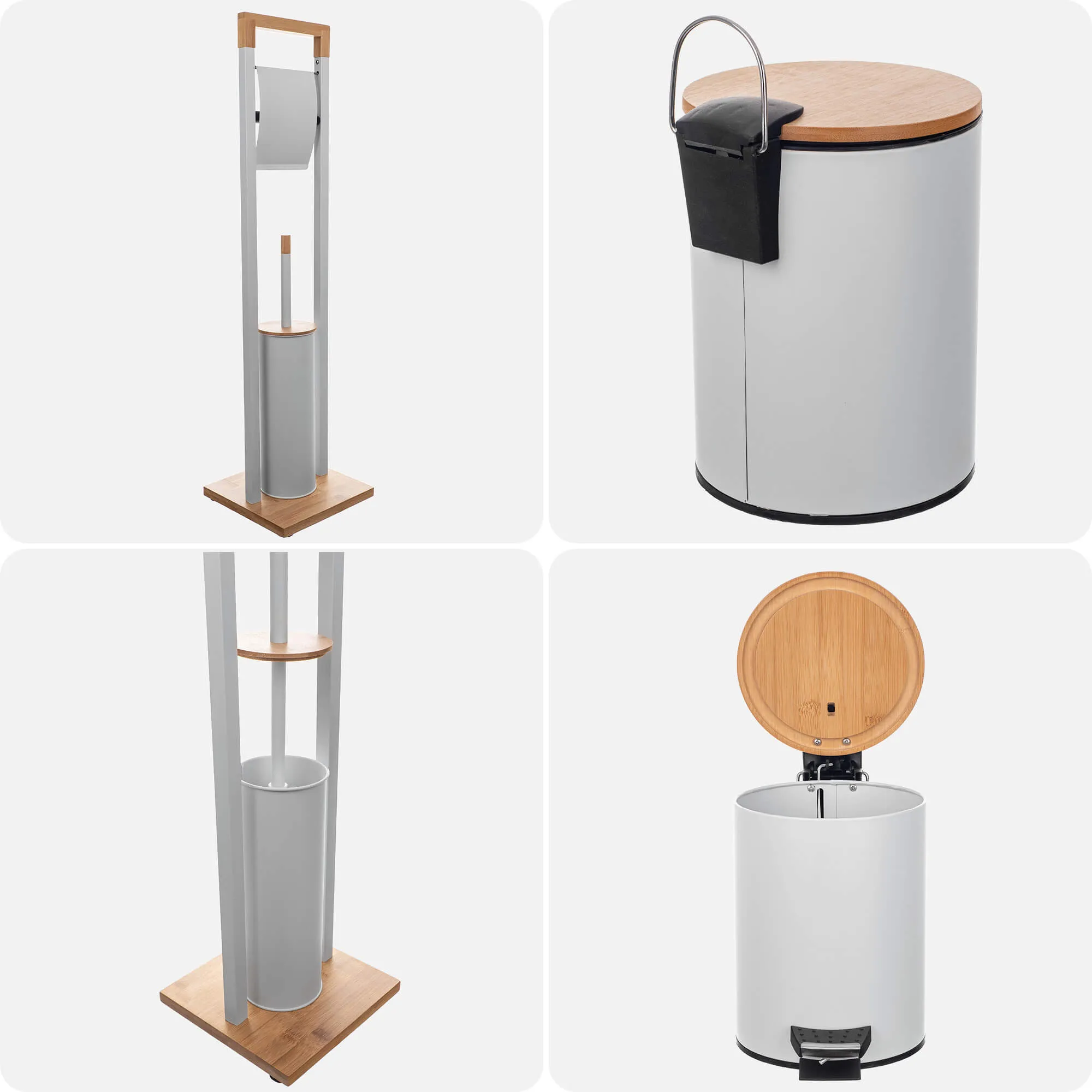 Guise vonios kambario komplektas tualetiniam popieriui ir šepetėlių laikikliui + 3 l krepšeliui, baltas