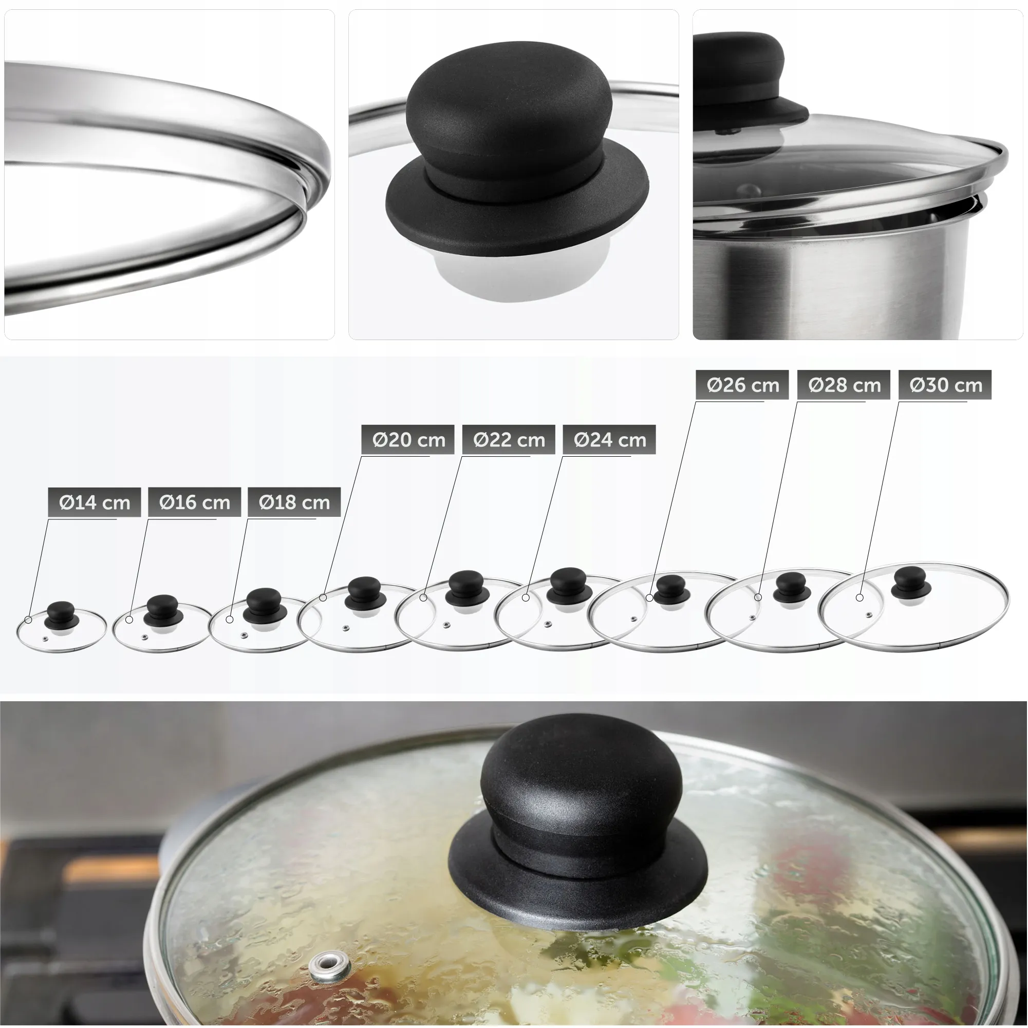 Stiklinis dangtis su rankena 26 cm, 2 vnt.