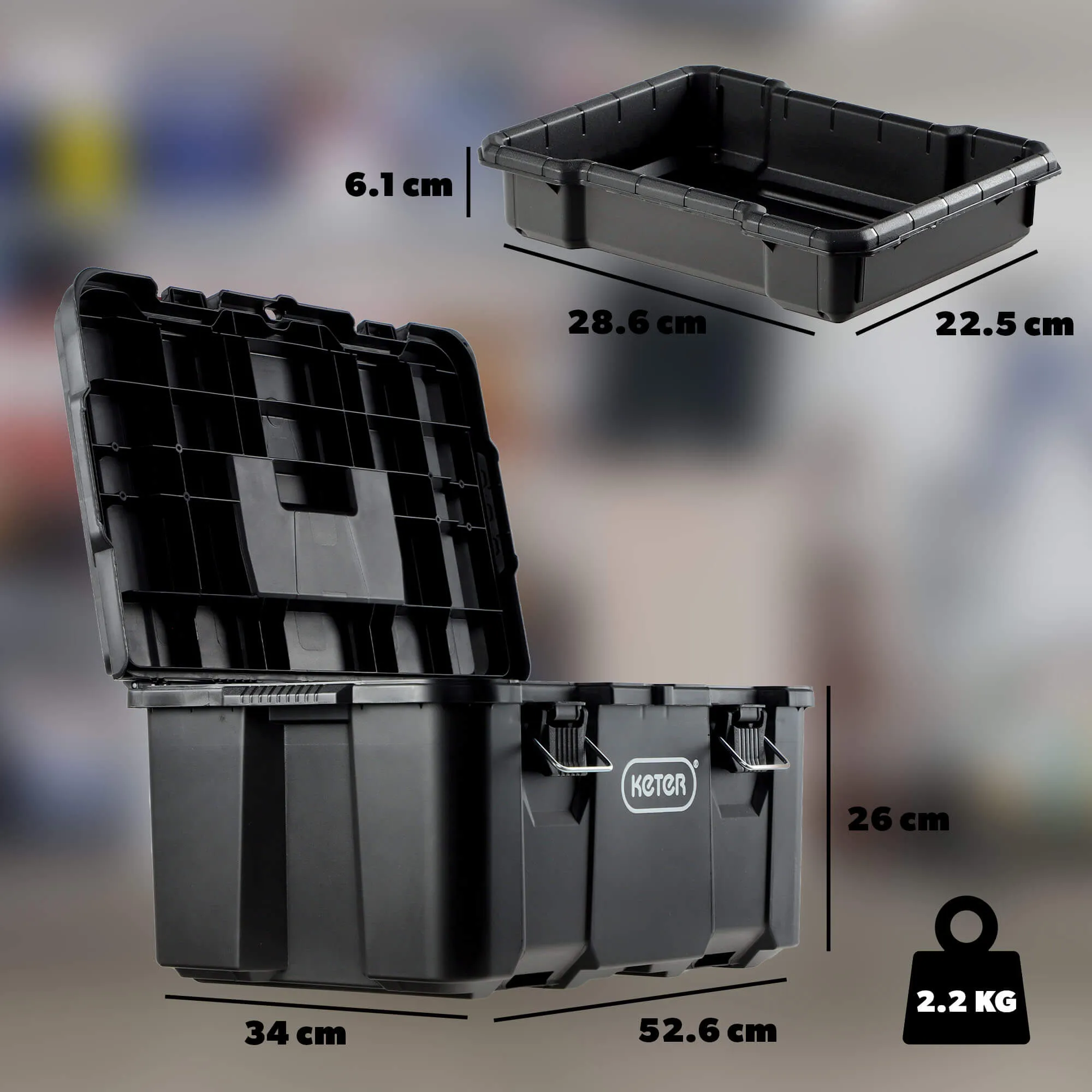 Keter Stack`N`Roll įrankių dėžė 26 x 52 cm, juoda