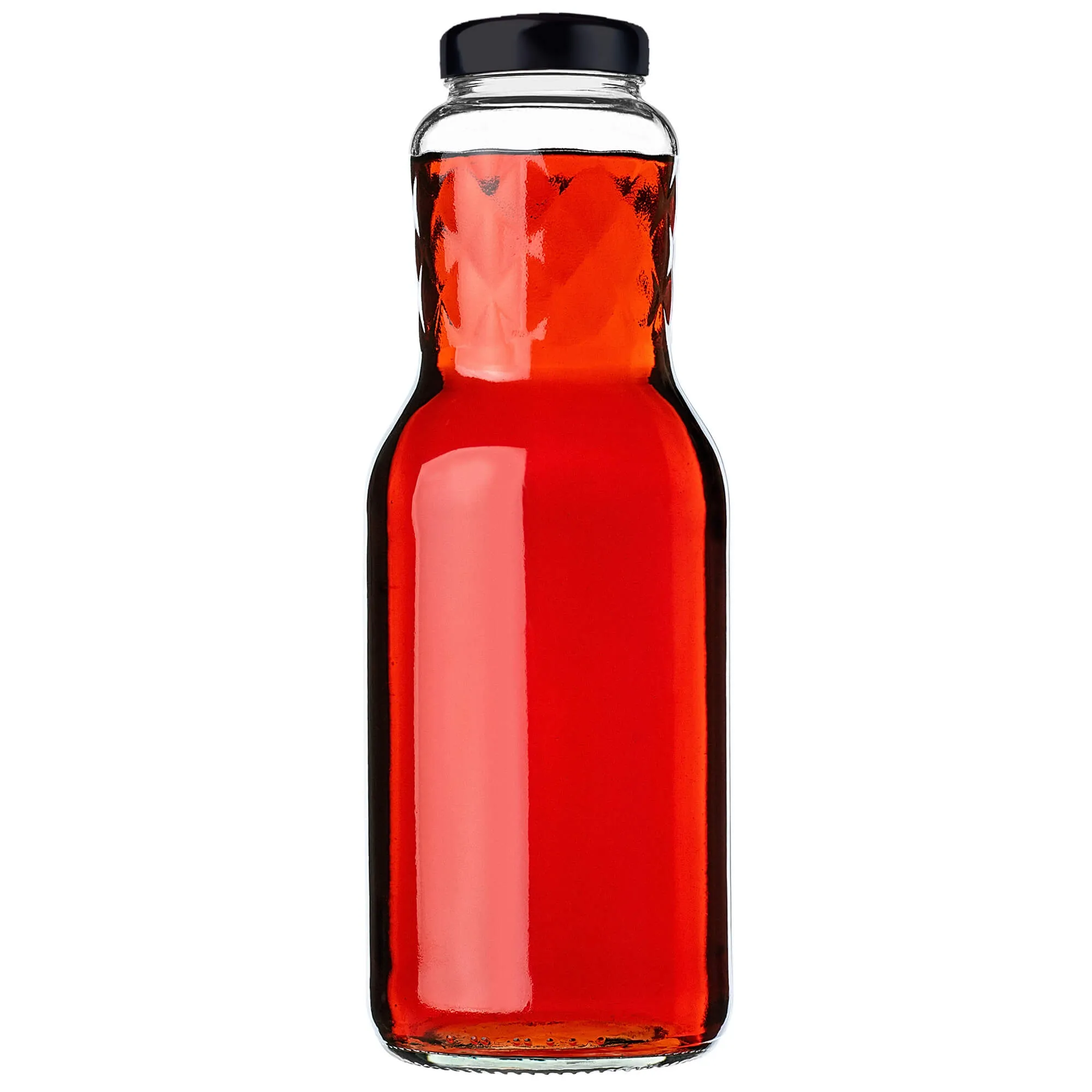 Sorga stiklinis sulčių butelis 1 l + dangtelis FI53 juodas 1 vnt.