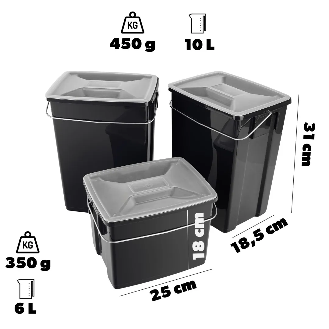 Curver atliekų rūšiavimo konteineriai 2 x 10 l + 6 l, juodi