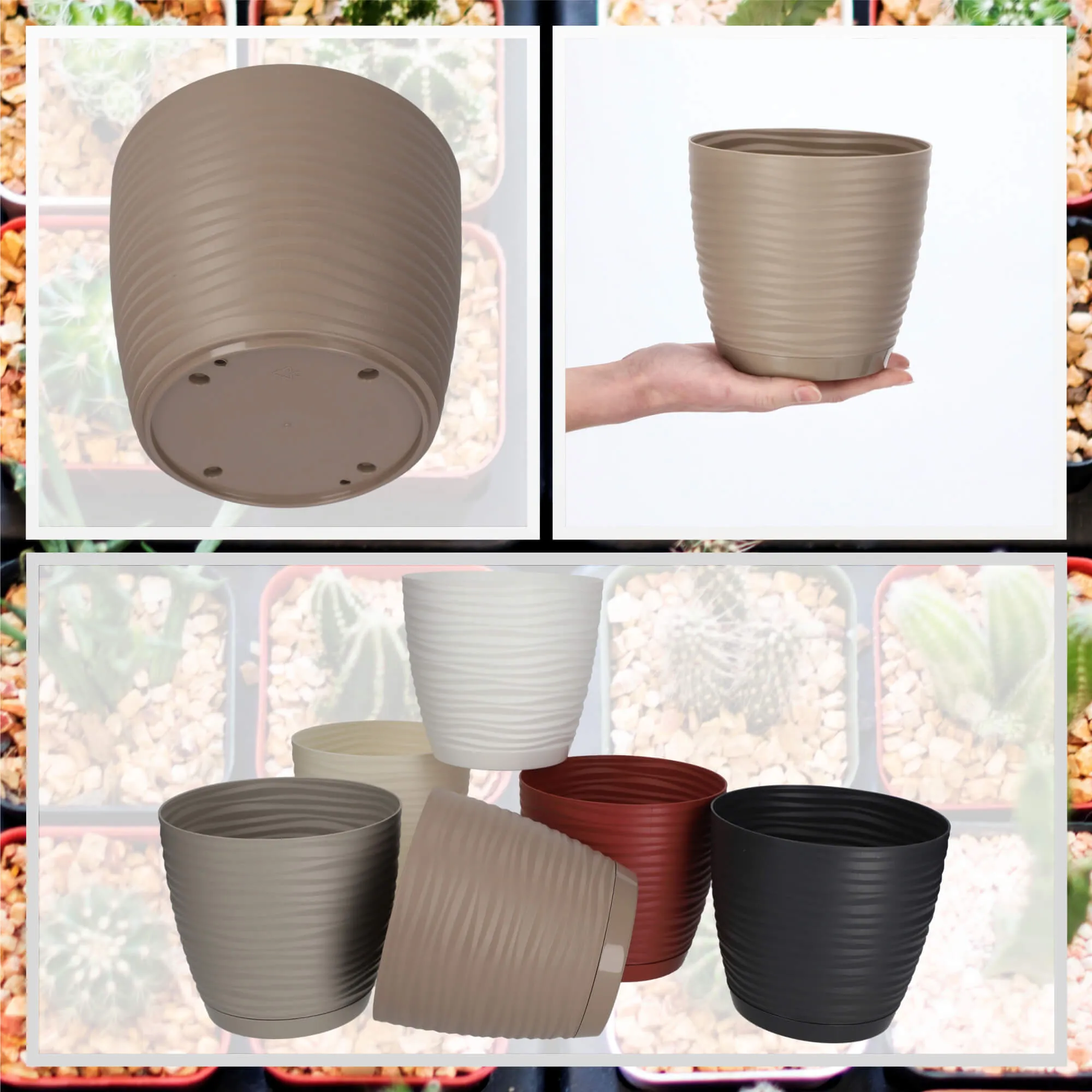 Apvalus gėlių vazonas su lėkštute 13 cm