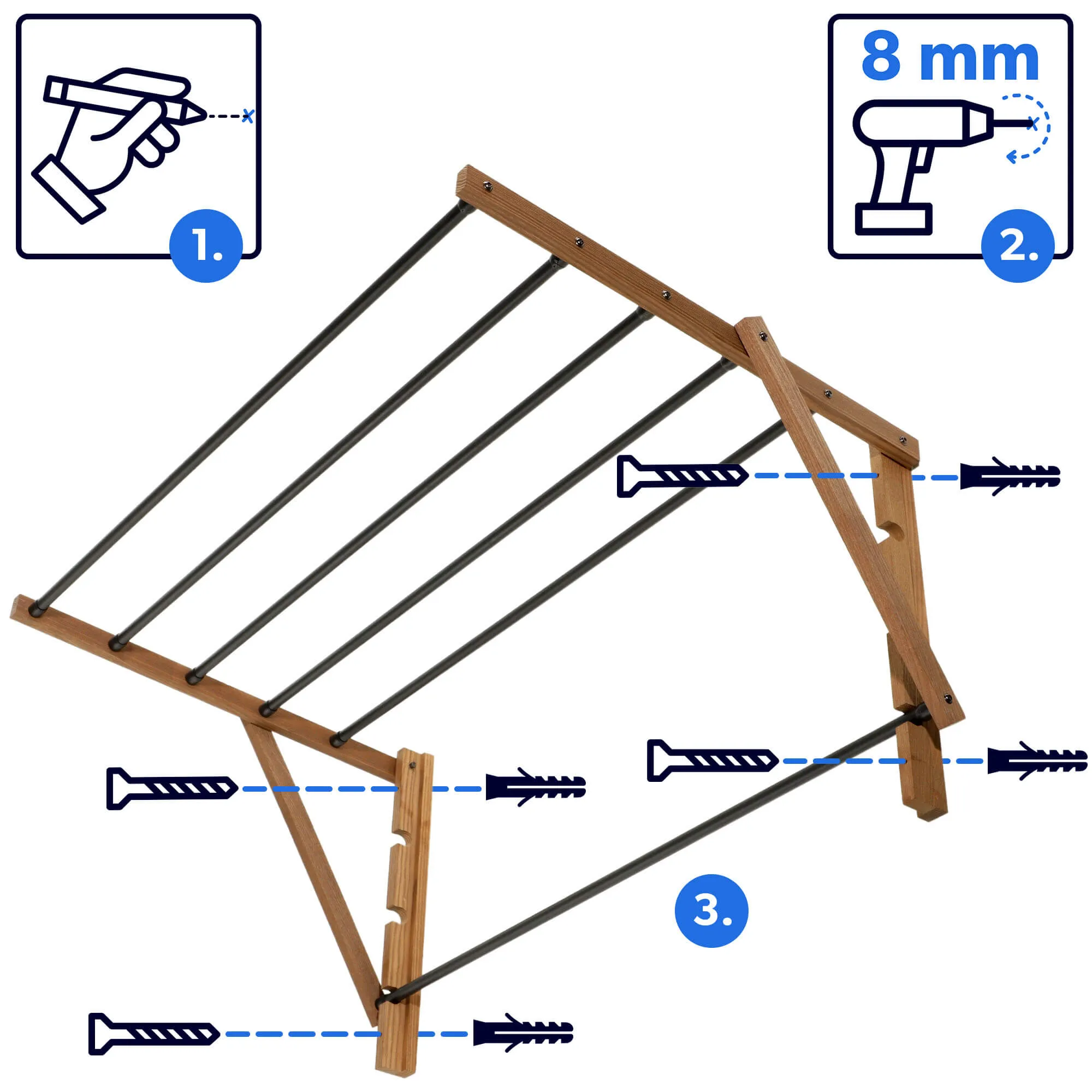 „Ferrara“ 53 cm savaime surenkama prie sienos montuojama skalbinių džiovyklė