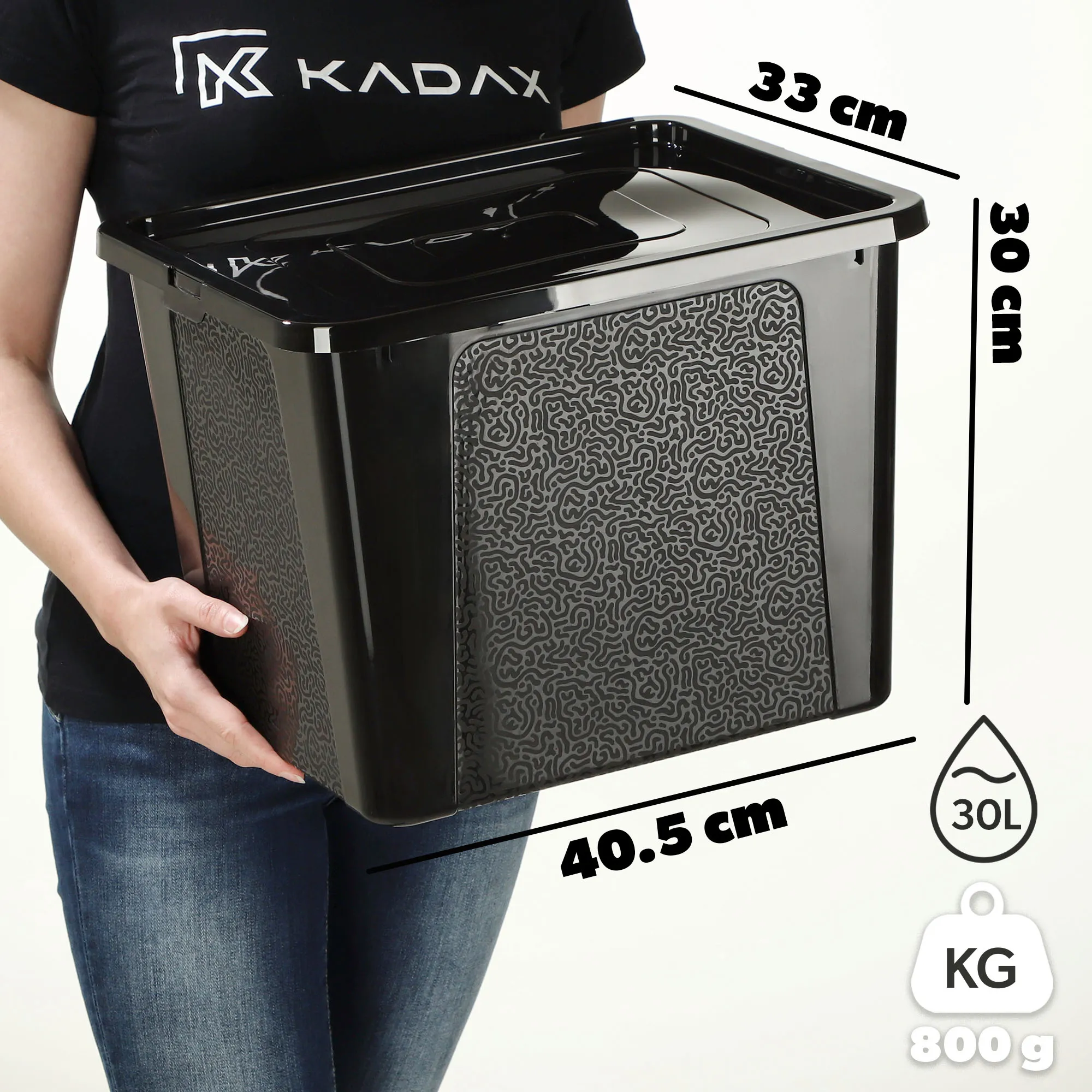 Dozza 30 l juodas sandėliavimo konteineris su dangčiu