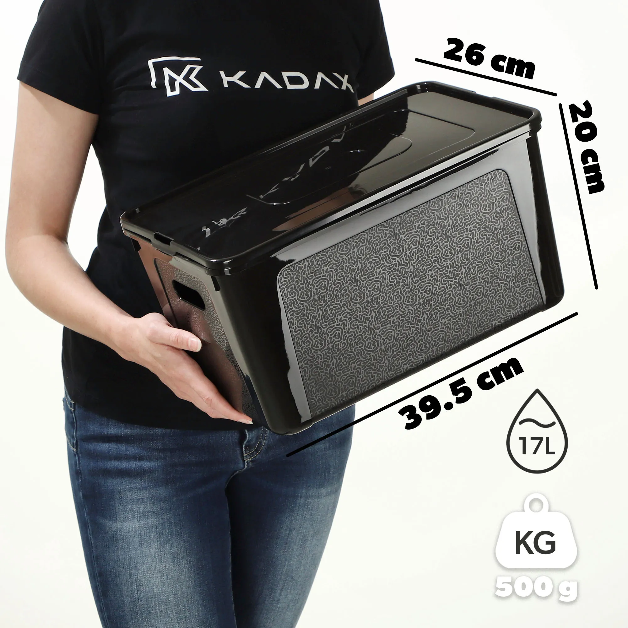 Dozza 17 l juodas laikymo konteineris su dangčiu