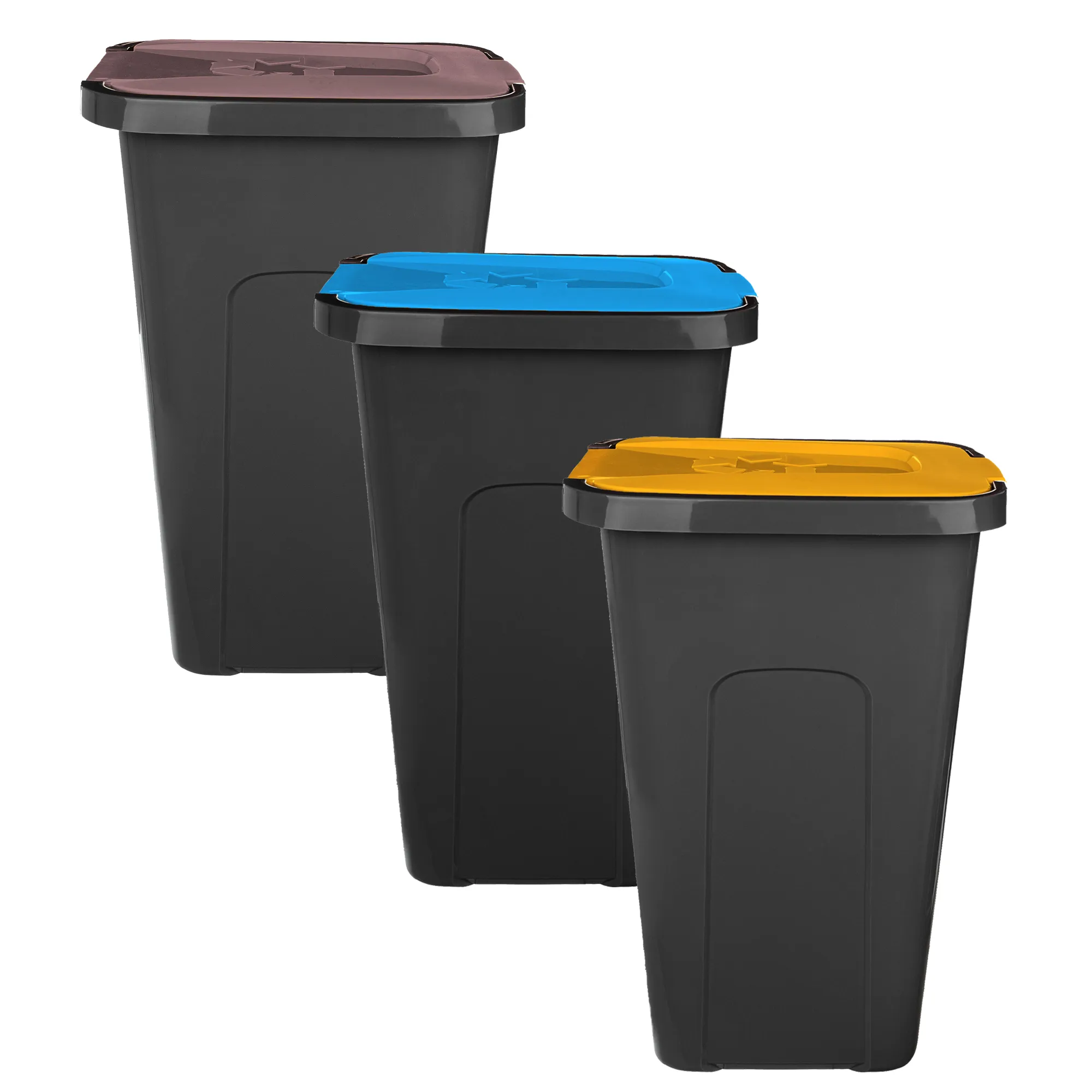 „Entrago“ 30 l šiukšliadėžių komplektas rudas, mėlynas, geltonas