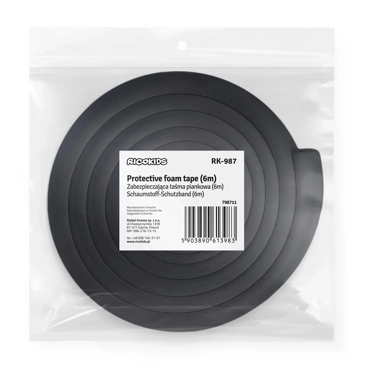 Ricokids 798711 juoda putplasčio apsauginė juosta 6 m - nuotrauka 1