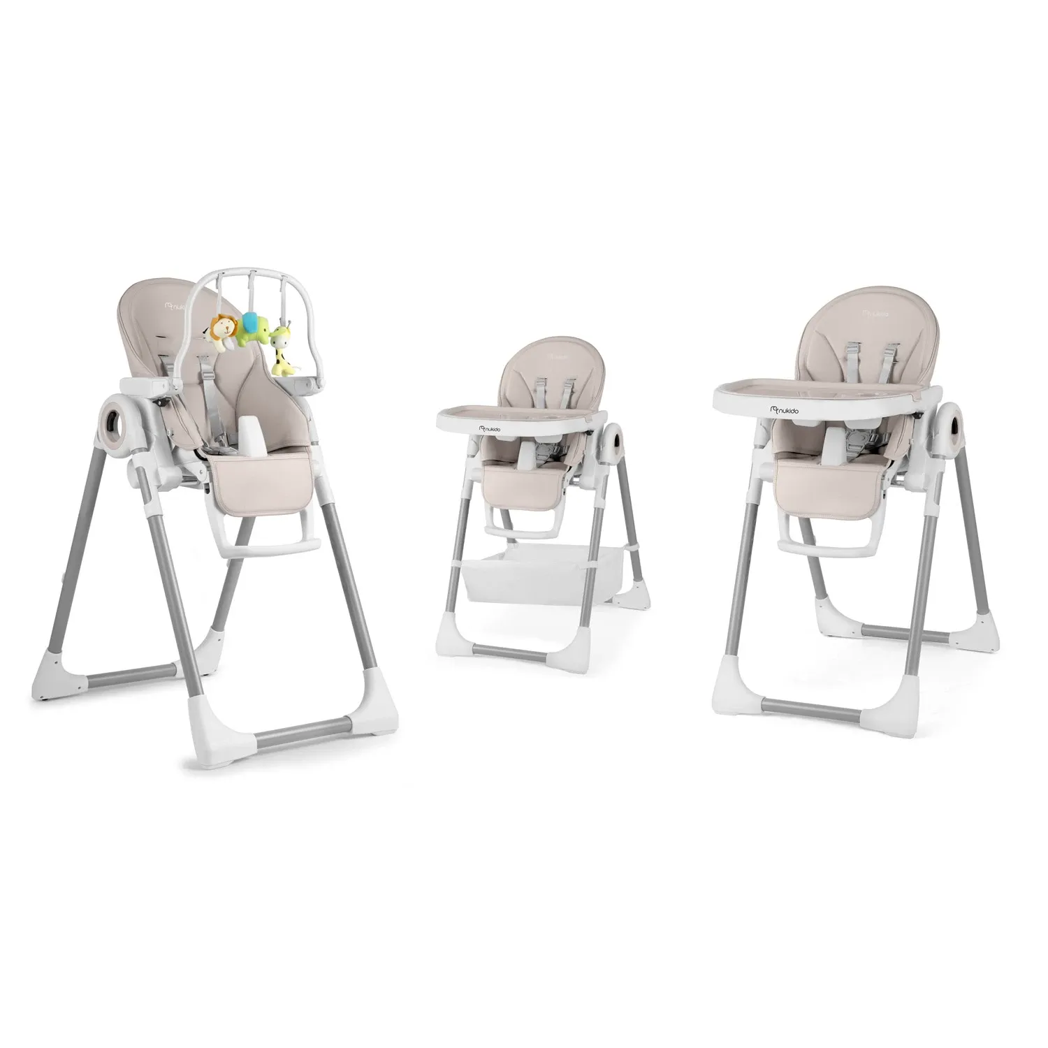 Vaikiška maitinimo kėdutė su staliuku, Belo batutas, pilkas + žaislų laikiklis - nuotrauka 1