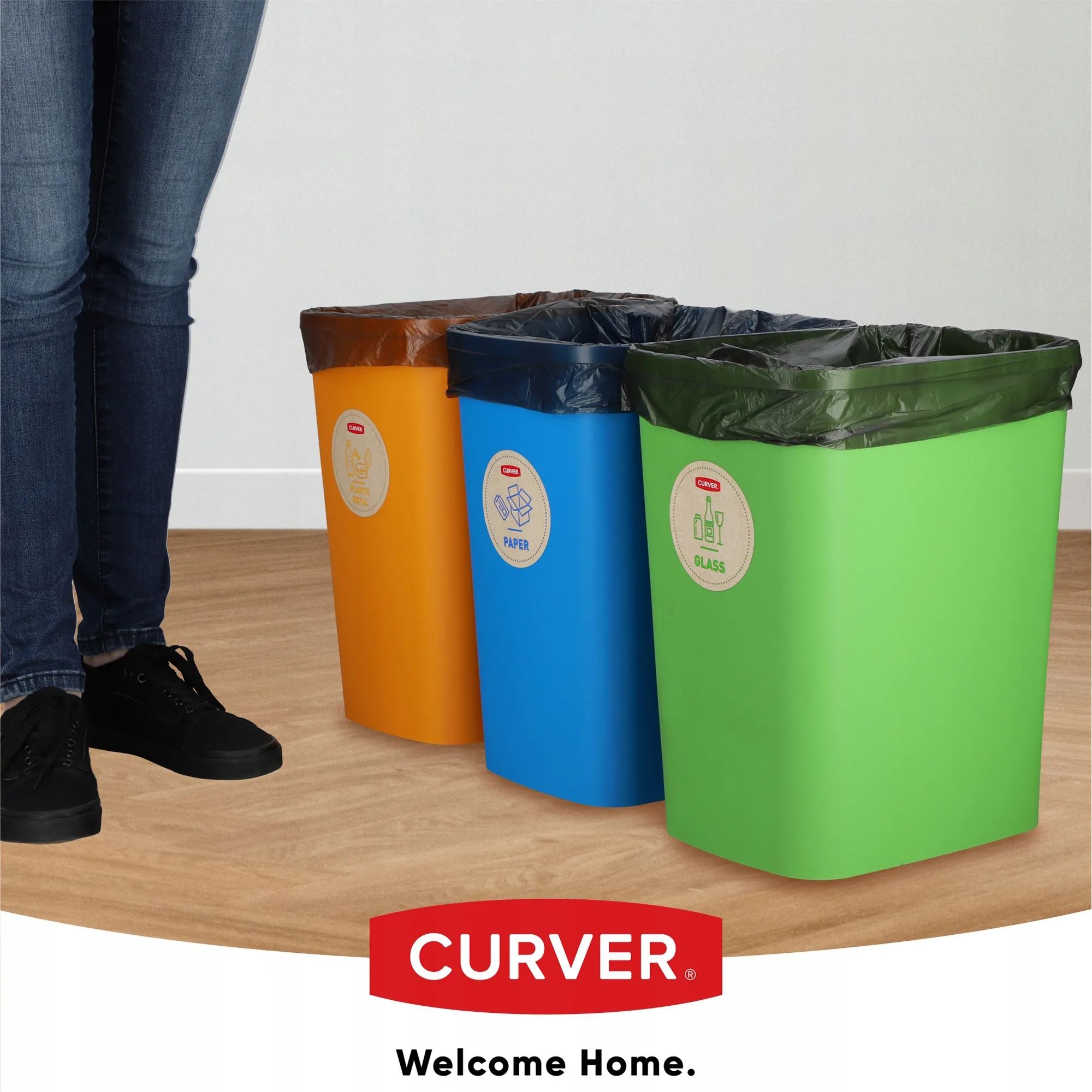 „Curver“ apverčiama šiukšliadėžė 3 x 25 l, daugiaspalvė