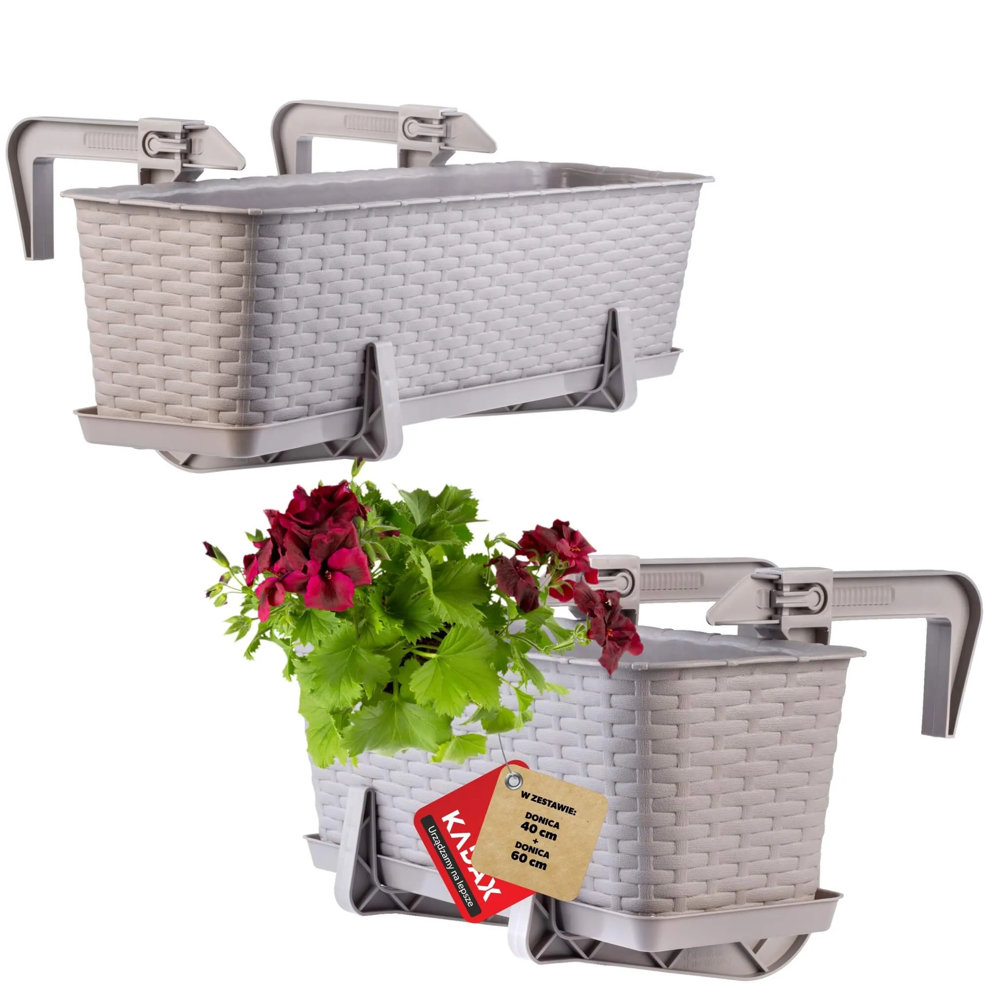 Balkono dėžė su pagrindu ir rankenomis 40 + 60 cm