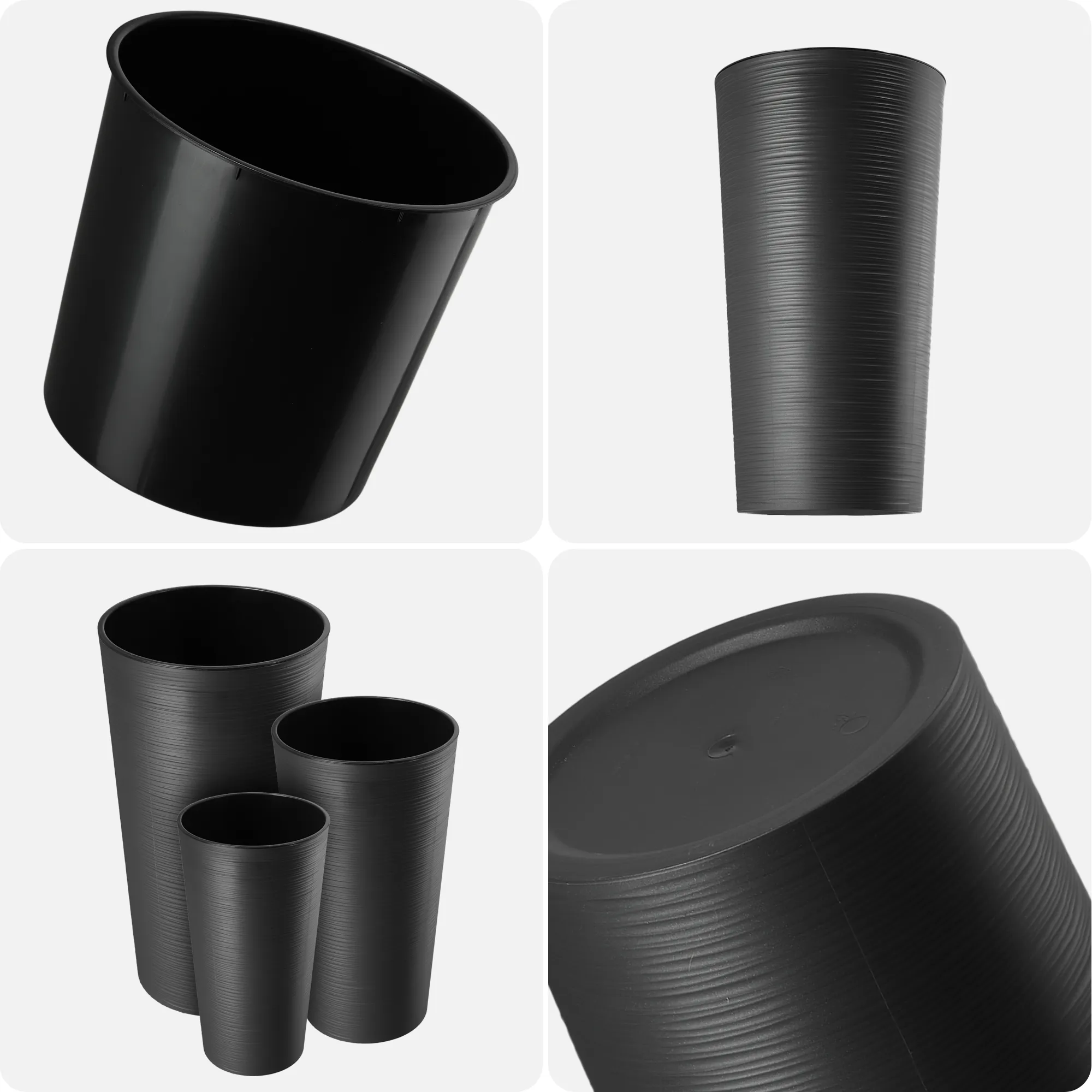 Lotynų Amerikos gėlių vazonai su antracito spalvos įdėklu 19 cm + 25 cm + 30 cm