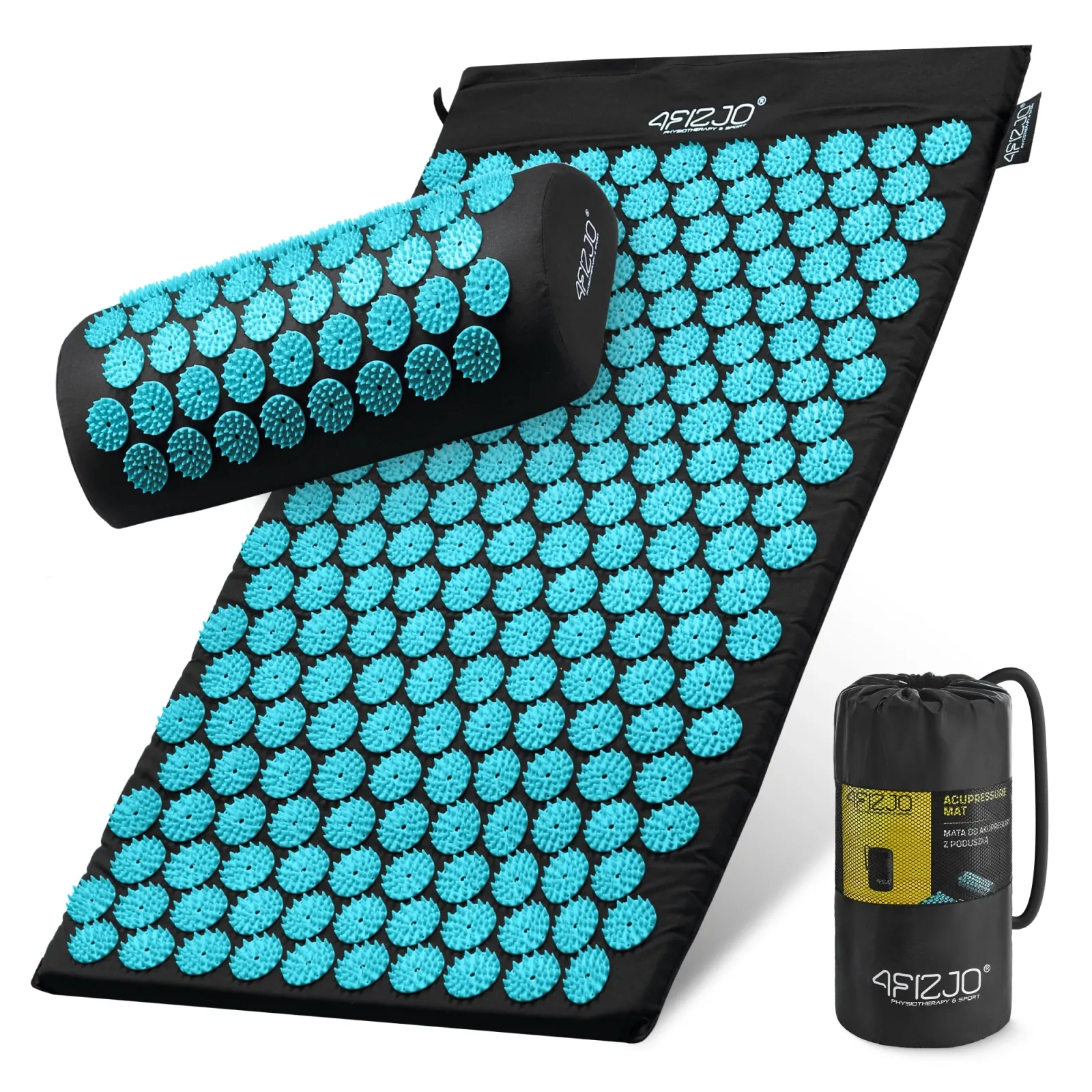 Klasikinis mėlynas akupresūros kilimėlis su pagalvėle