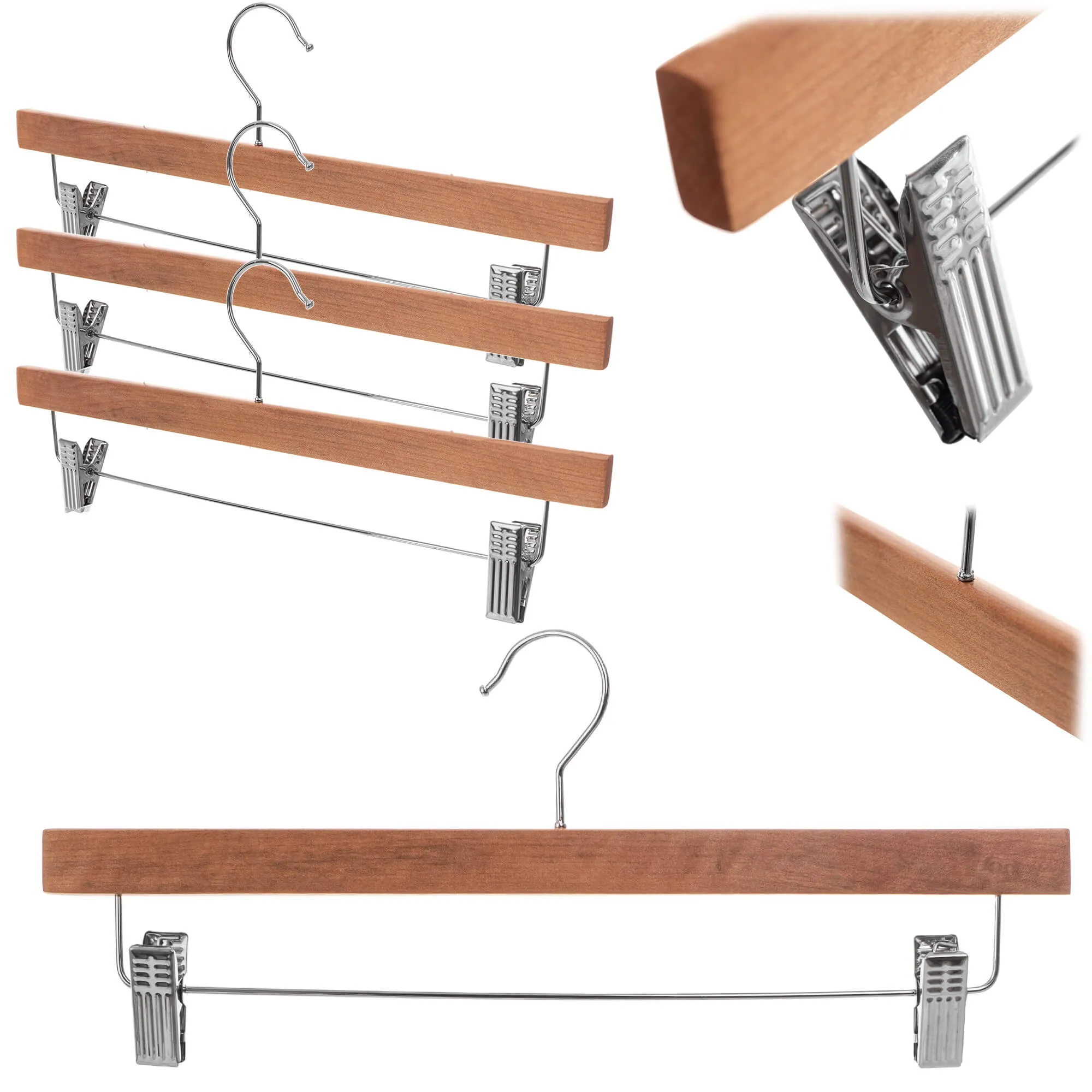 Husson medinė drabužių pakaba su spaustukais, 3 vnt.