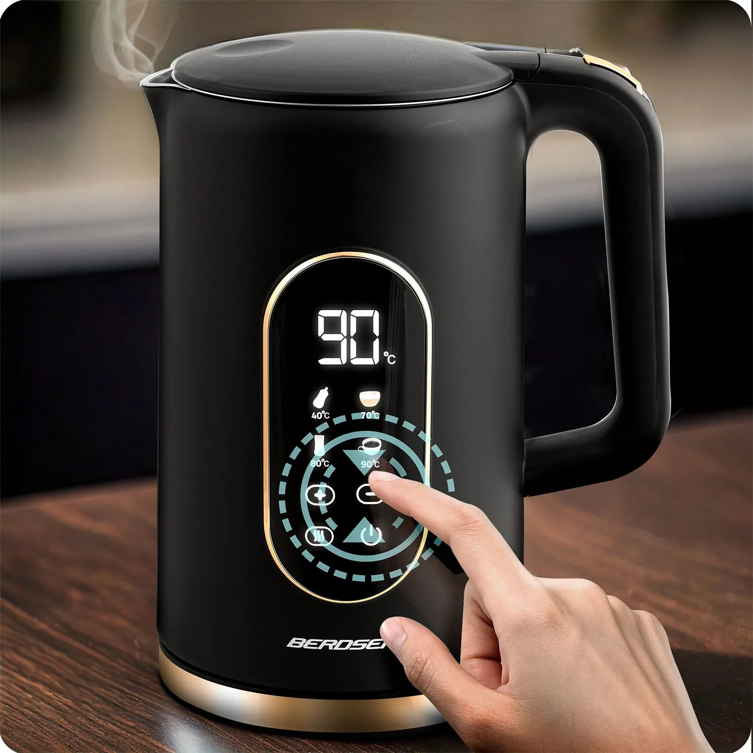 Berdsen BD-712 1,7 l elektrinis virdulys, juodos ir auksinės spalvos - nuotrauka 1