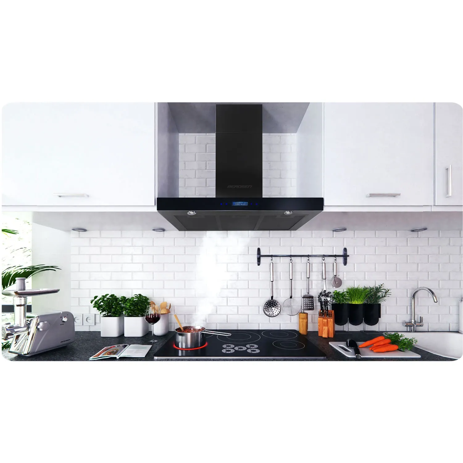 Berdsen BE-90S juodas 90 cm virtuvės gartraukis - nuotrauka 1