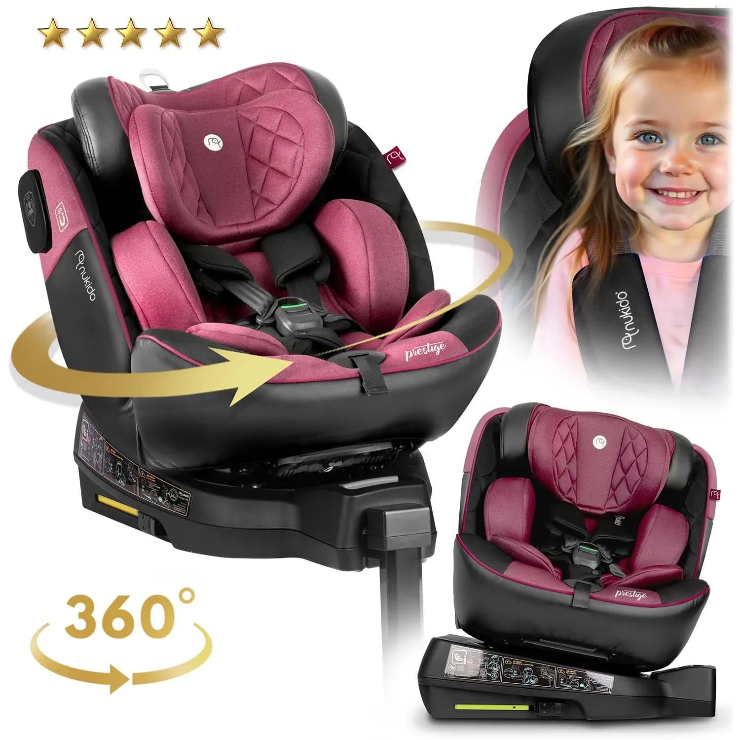 „Nukido Prestige Line“ juodos ir rožinės spalvos automobilinė kėdutė, 0-36 kg, ISOFIX - nuotrauka 1