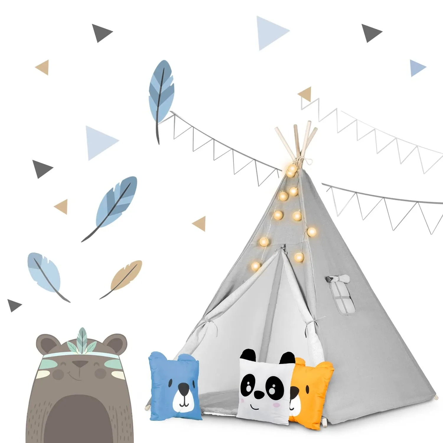 „Nukido“ vaikiška palapinė su šviesomis – pilka - nuotrauka 1