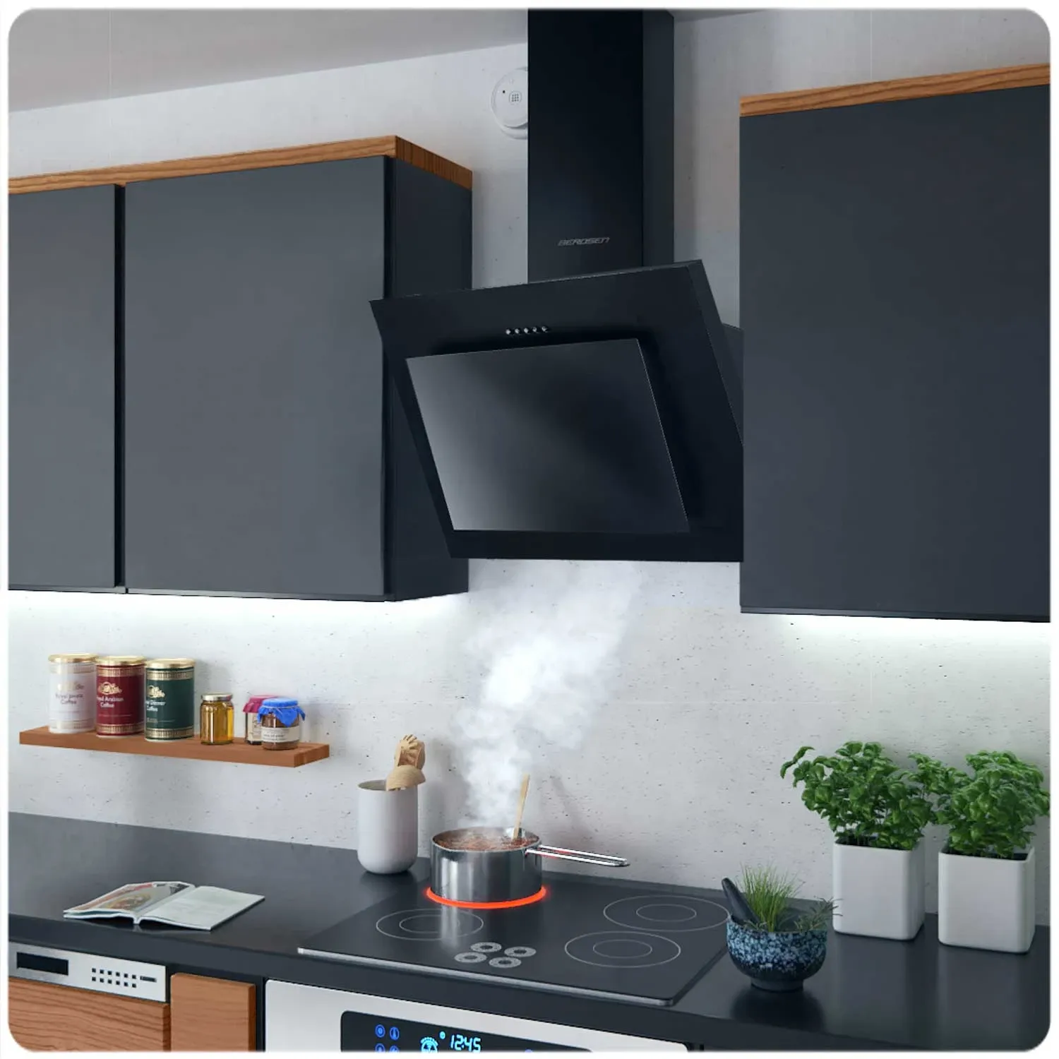 Berdsen BT-215 60 cm kamino formos viryklės gartraukis, juodas - nuotrauka 1