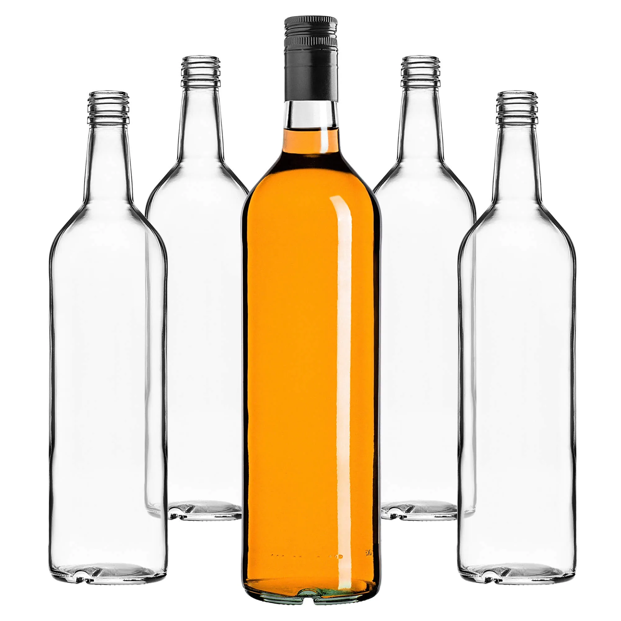 Monopol stikliniai buteliai 1000 ml su ilgu juodu dangteliu, 40 vnt.